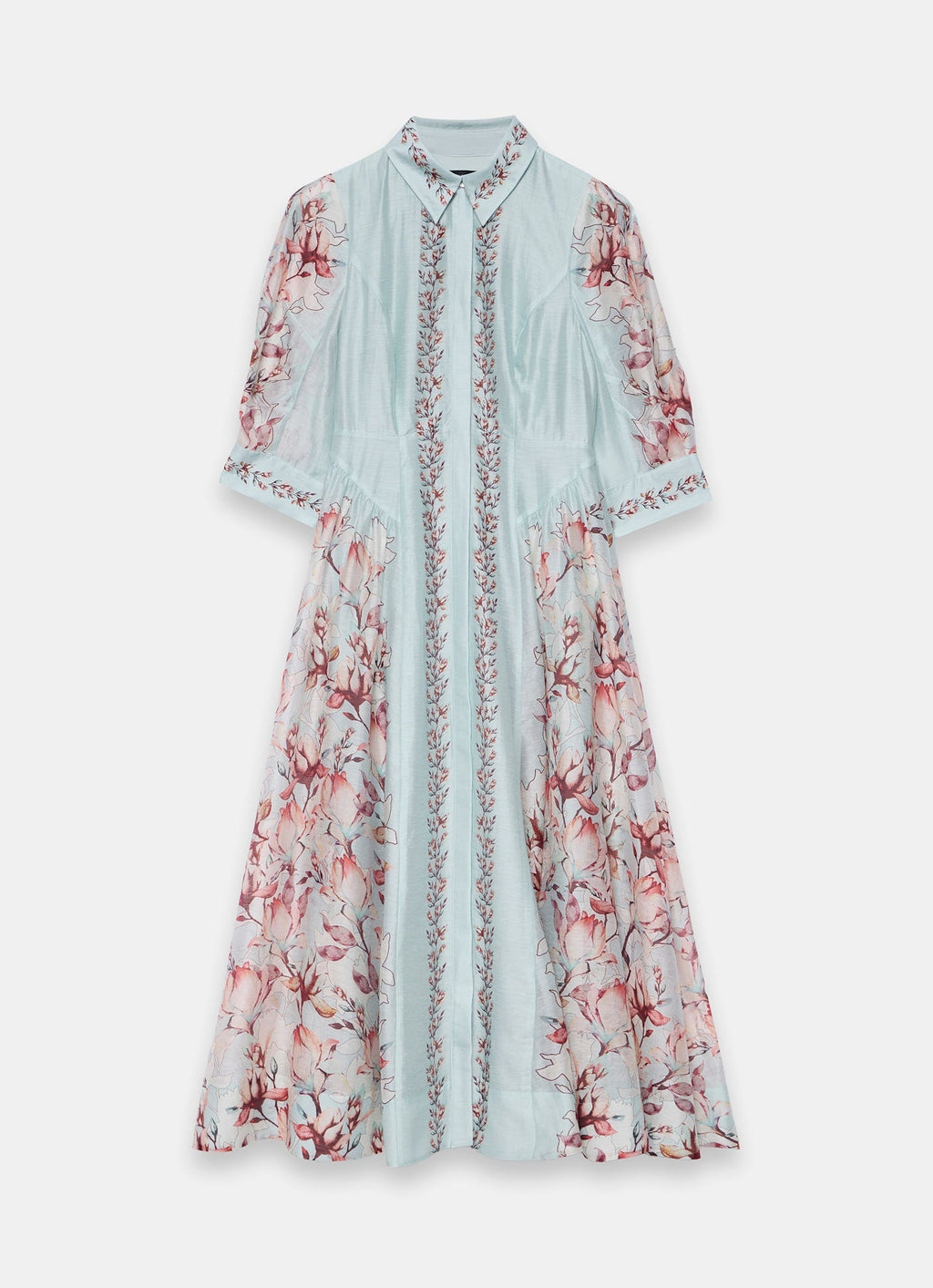 Blue Floral Print Midi Shirt Dress