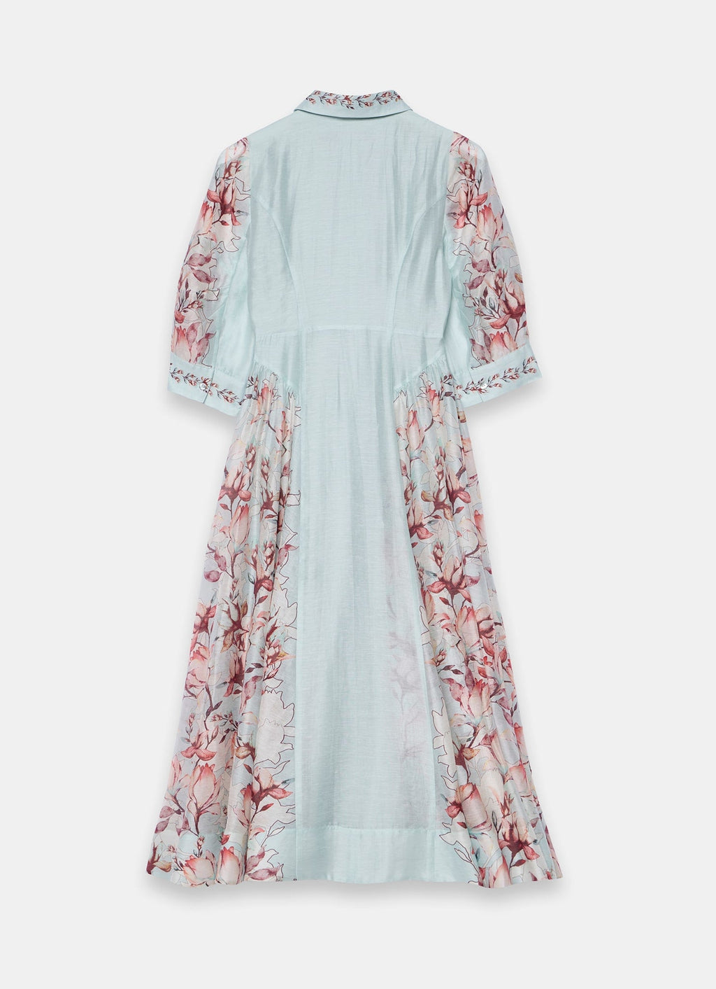 Blue Floral Print Midi Shirt Dress