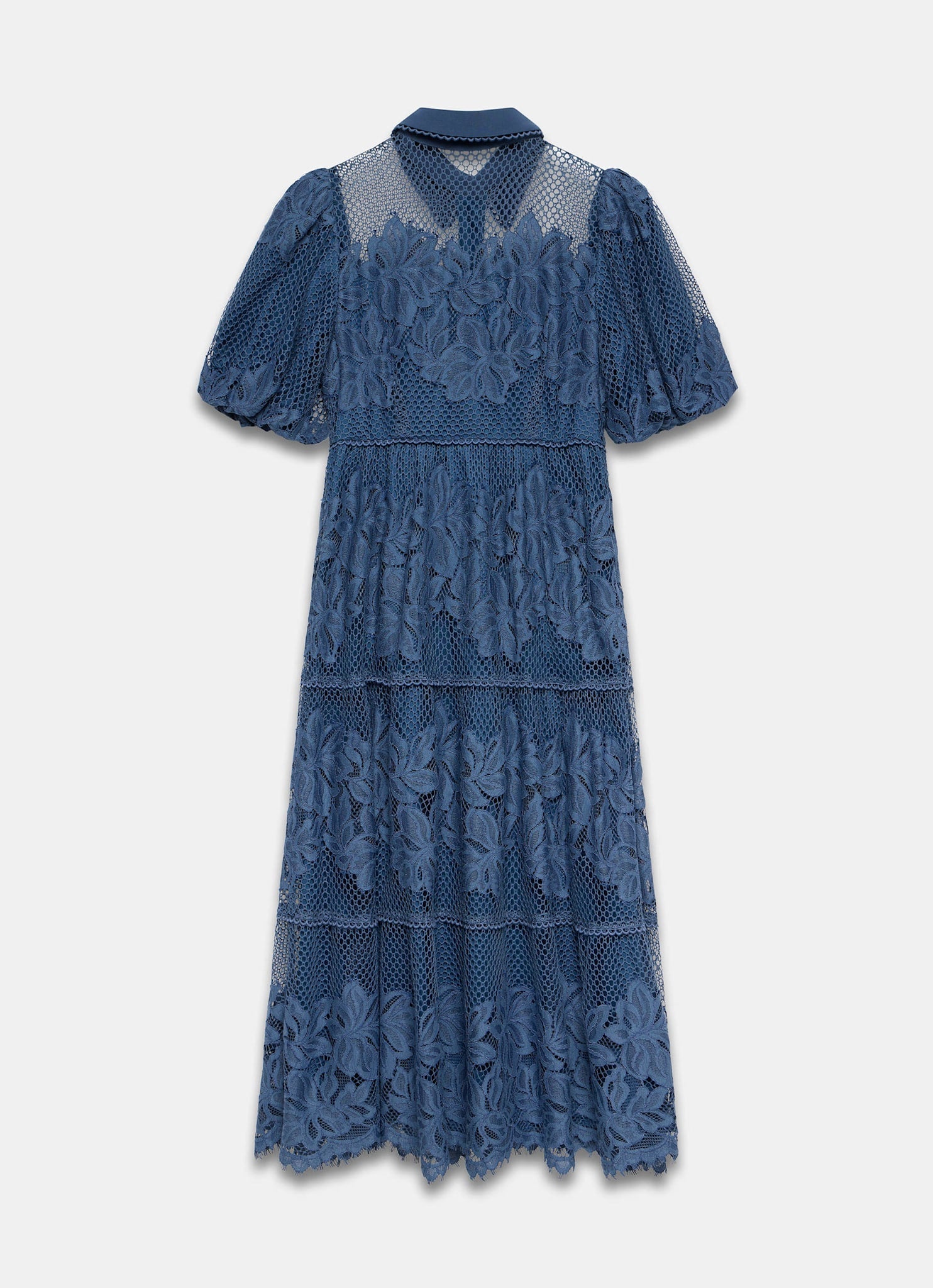 Blue Lace Midi Shirt Dress