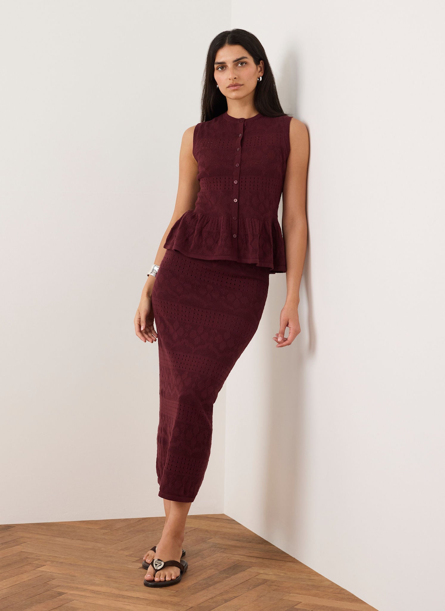 Burgundy Knit Midi Skirt