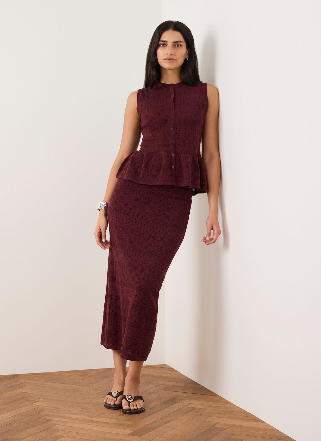 Burgundy Knit Midi Skirt
