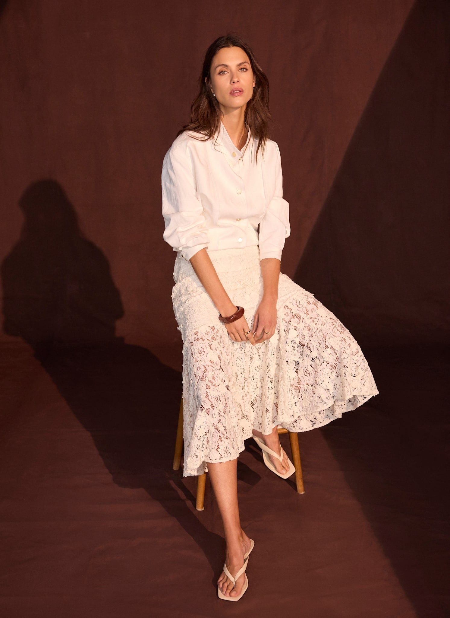 Cream Lace Maxi Skirt