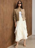 Cream Ruffle Midi Skirt