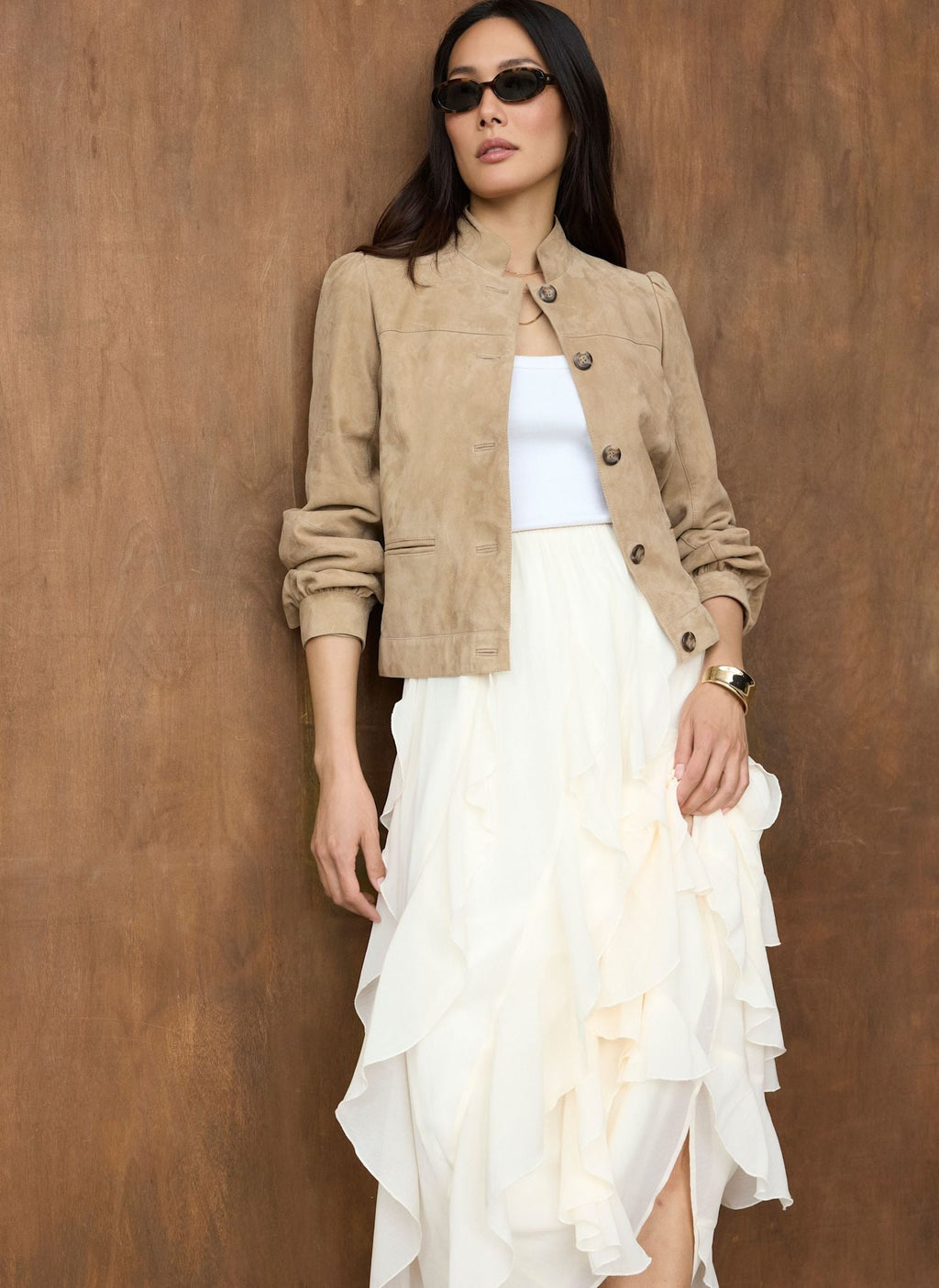 Cream Ruffle Midi Skirt