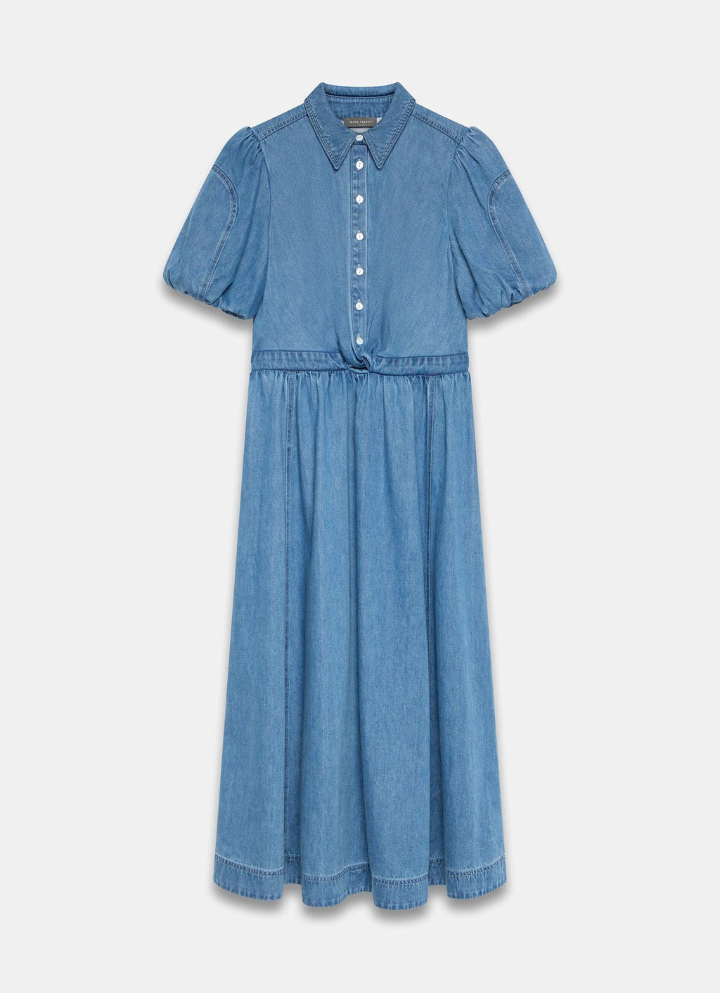 Mid Indigo Denim Twist Midi Dress