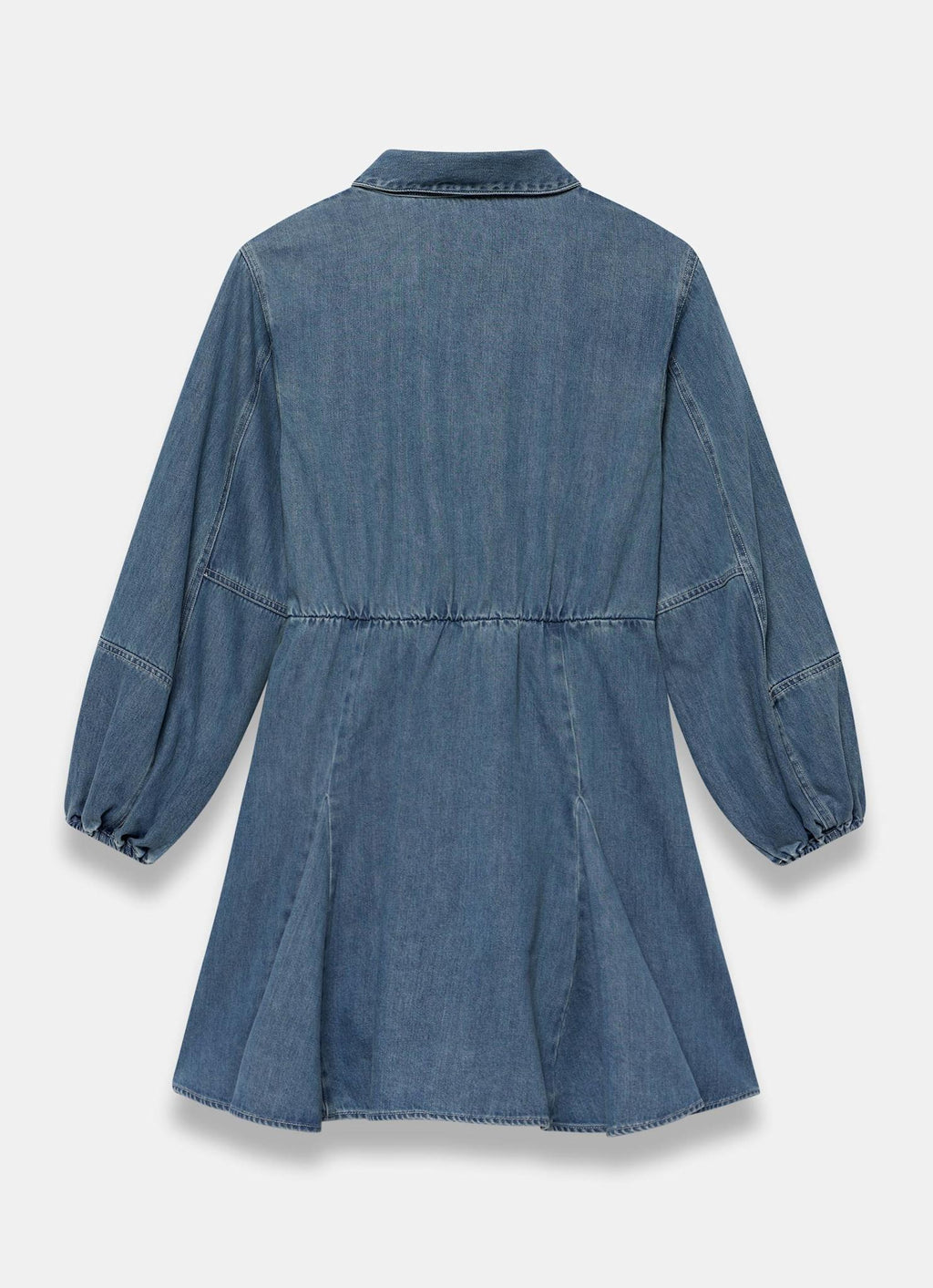 Mid Indigo Denim Long Sleeve Mini Shirt Dress