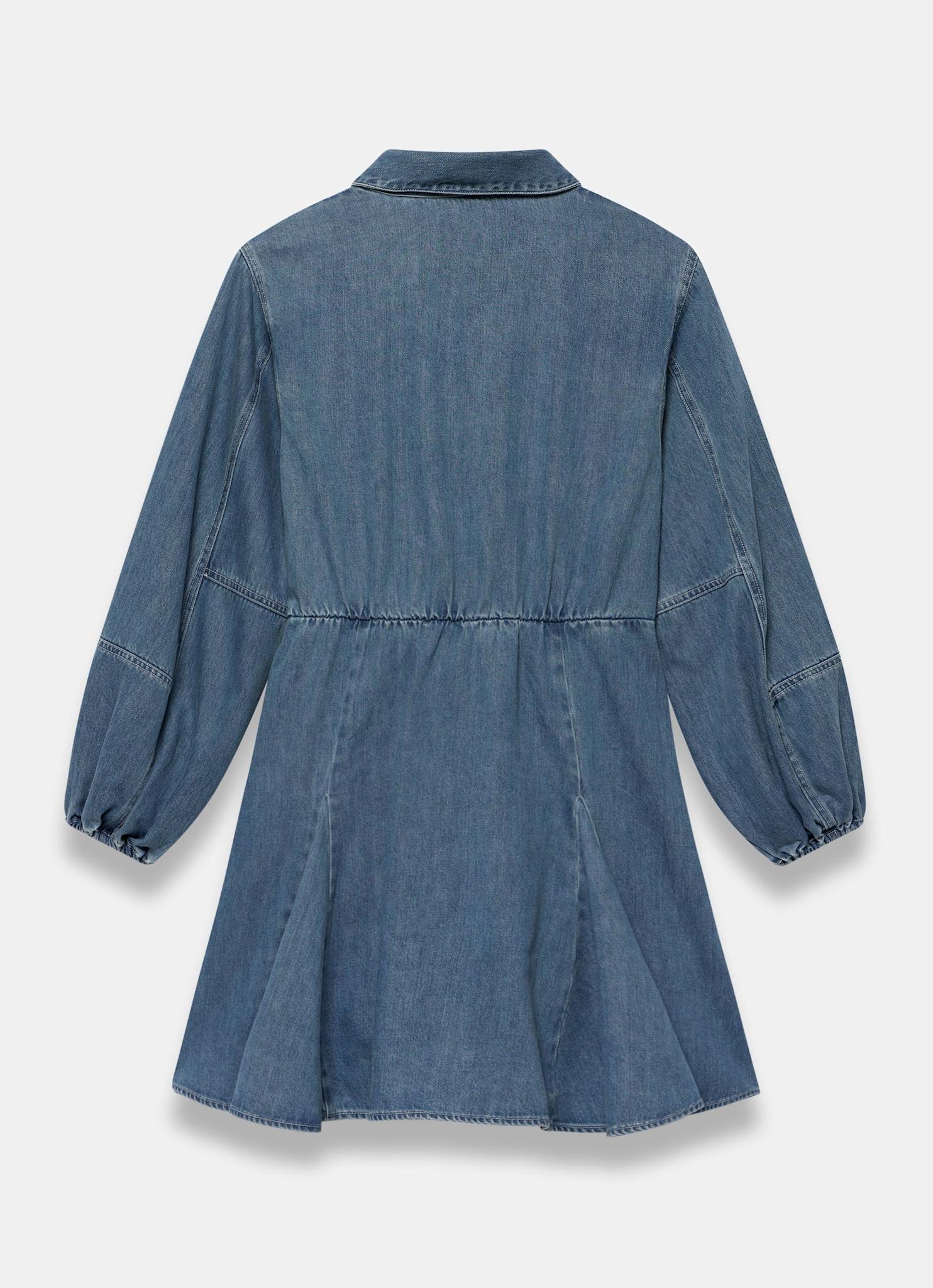 Mid Indigo Denim Long Sleeve Mini Shirt Dress