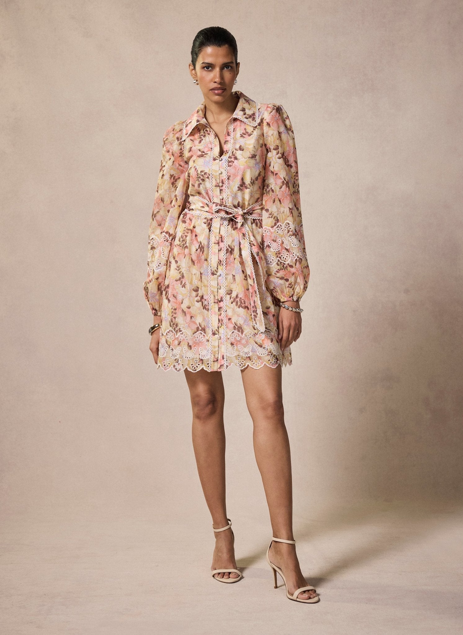 Neutral Floral Print Mini Dress