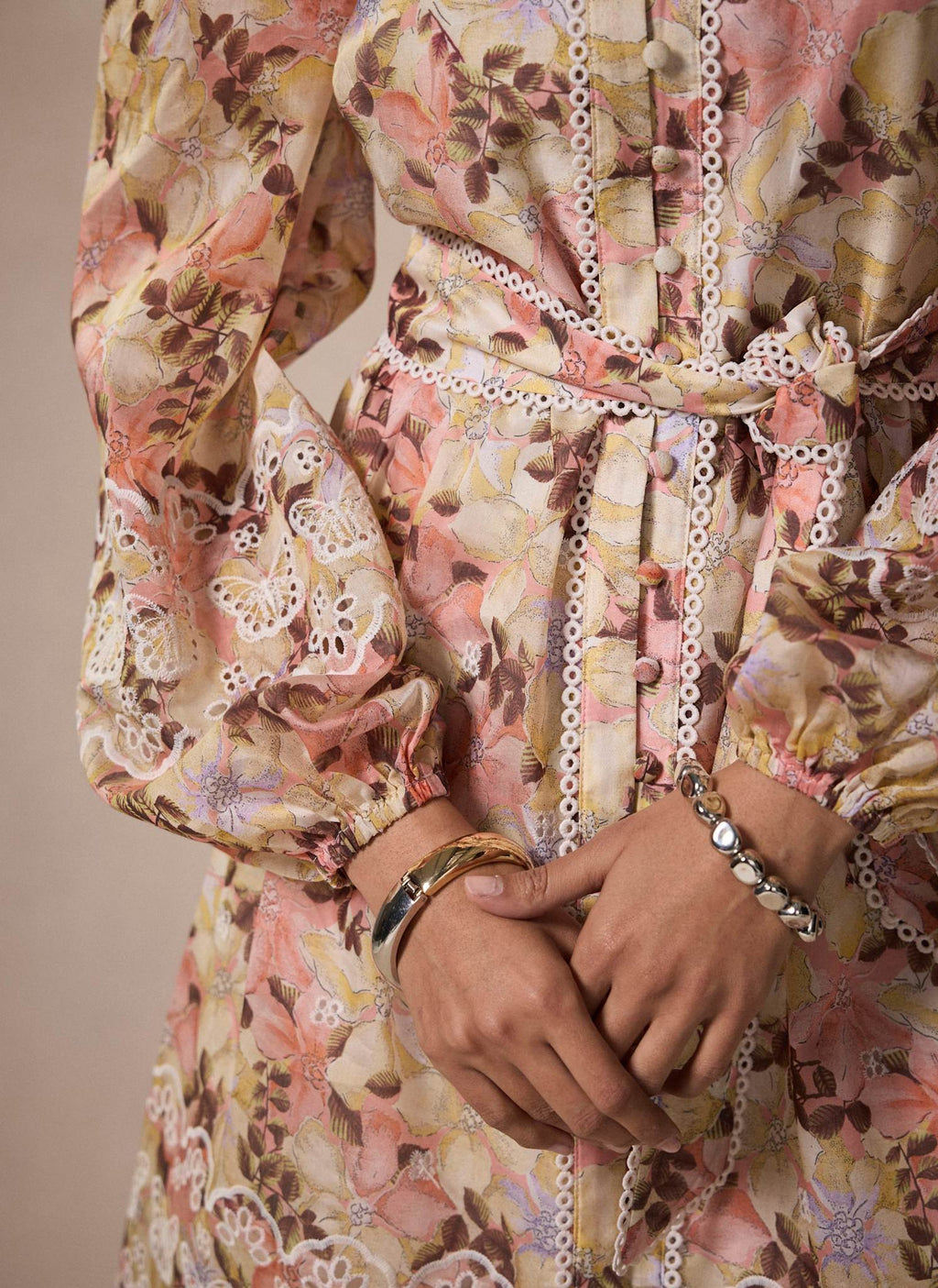 Neutral Floral Print Mini Dress