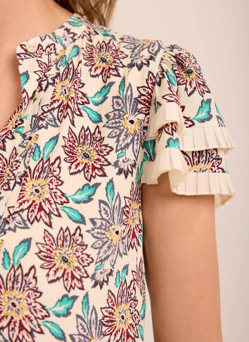 Cream Floral Print Mini Dress