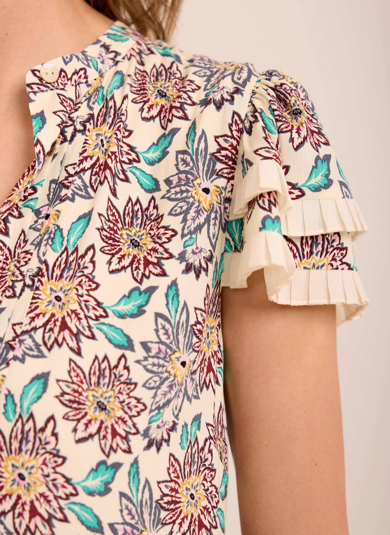 Cream Floral Print Mini Dress