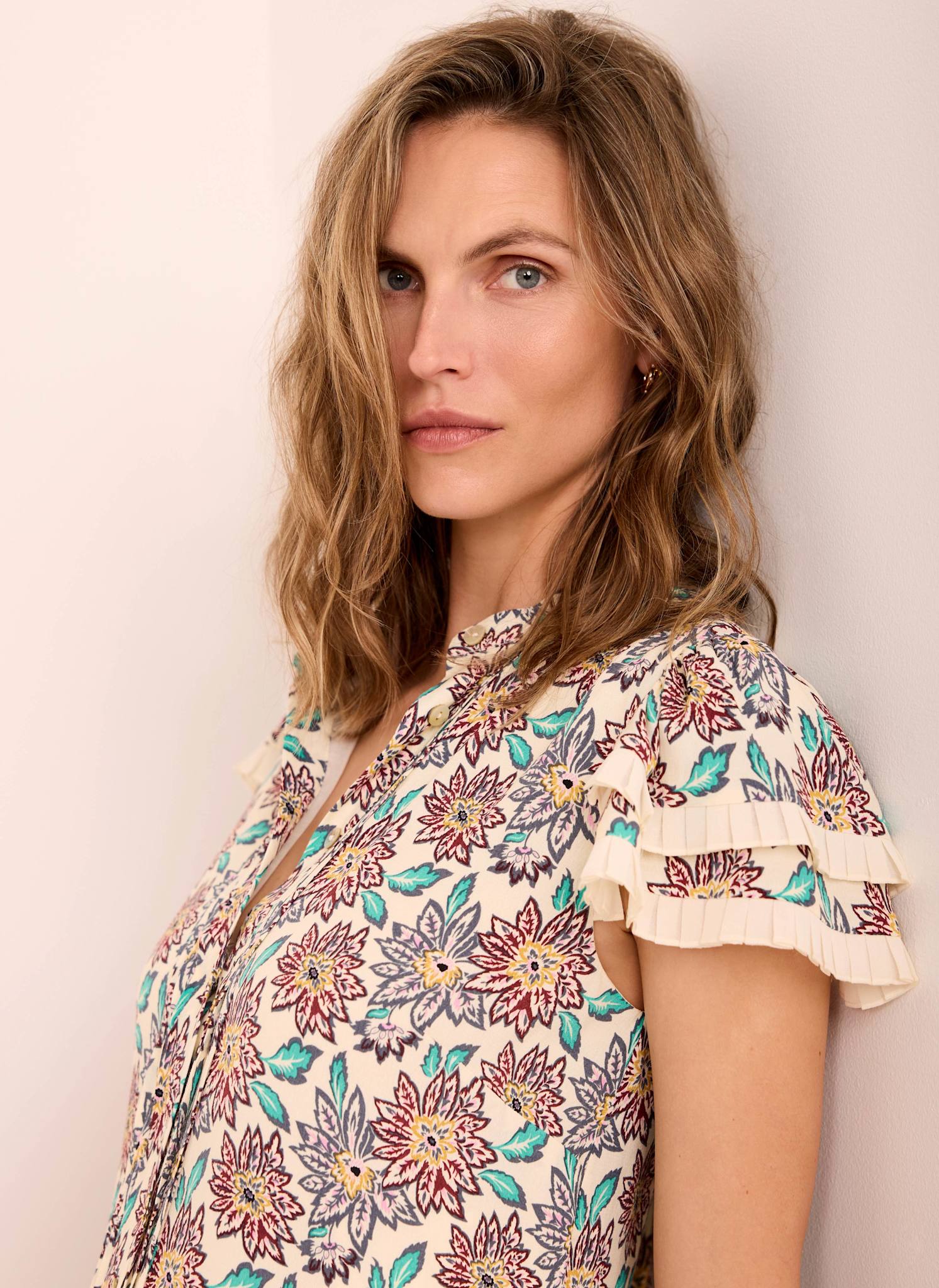 Cream Floral Print Mini Dress