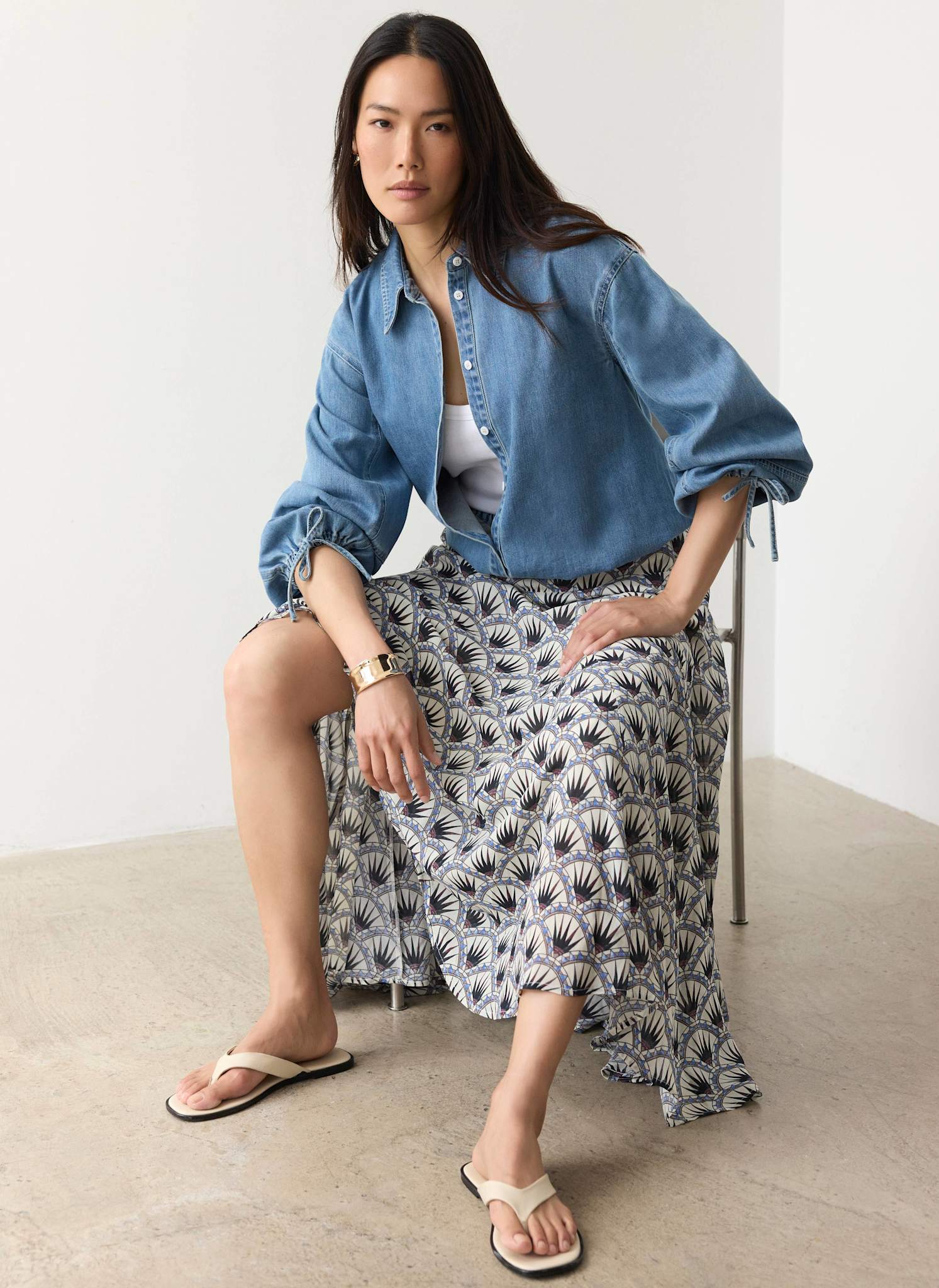 Blue Geo Print Drop Waist Maxi Skirt