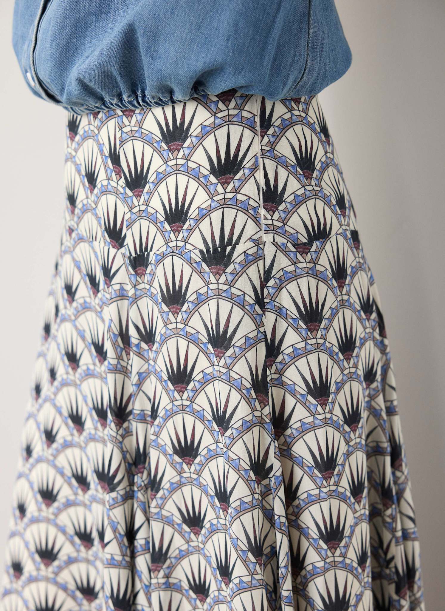Blue Geo Print Drop Waist Maxi Skirt