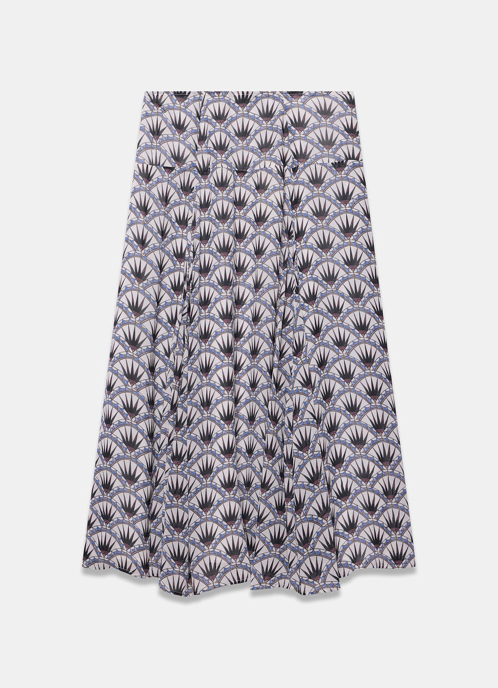Blue Geo Print Drop Waist Maxi Skirt