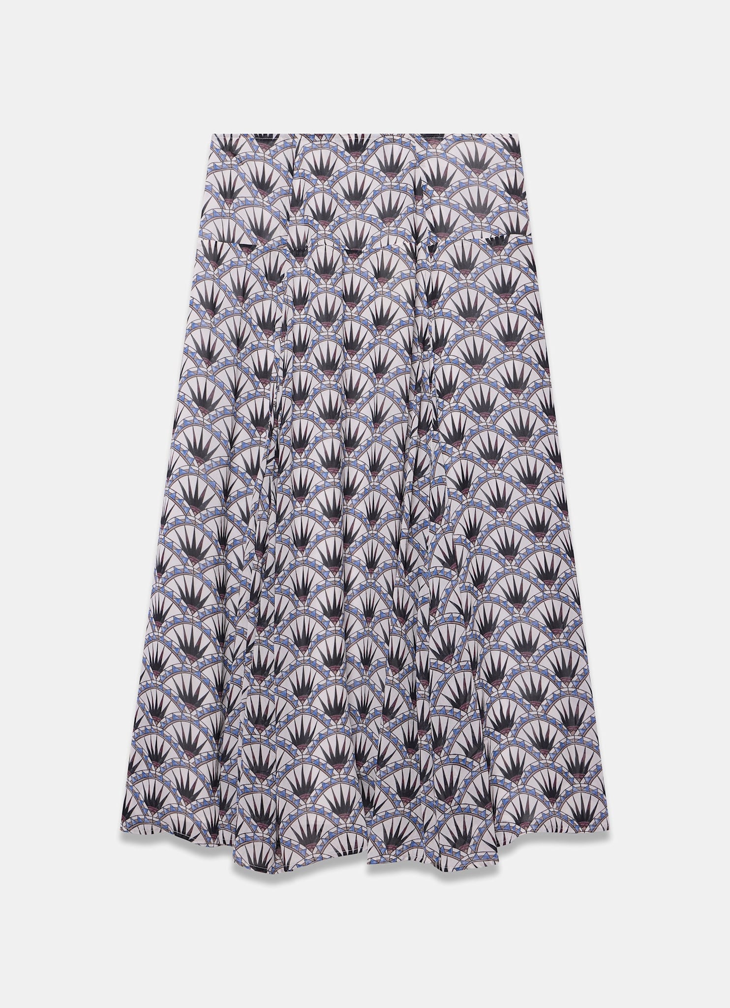 Blue Geo Print Drop Waist Maxi Skirt