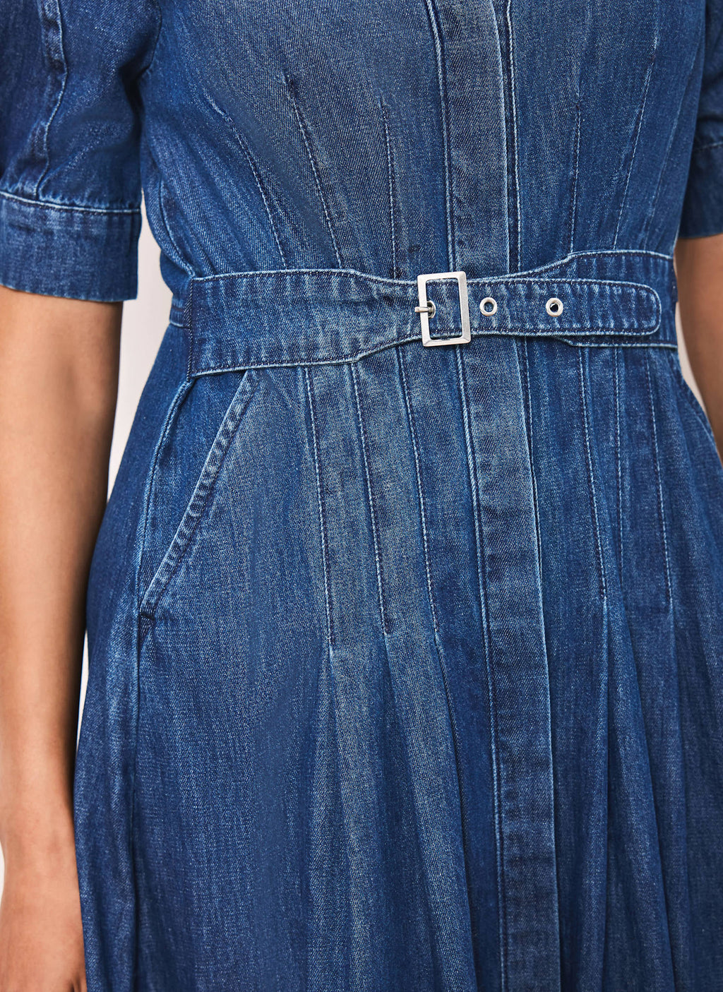 Indigo Denim Belted Midi Shirt Dress