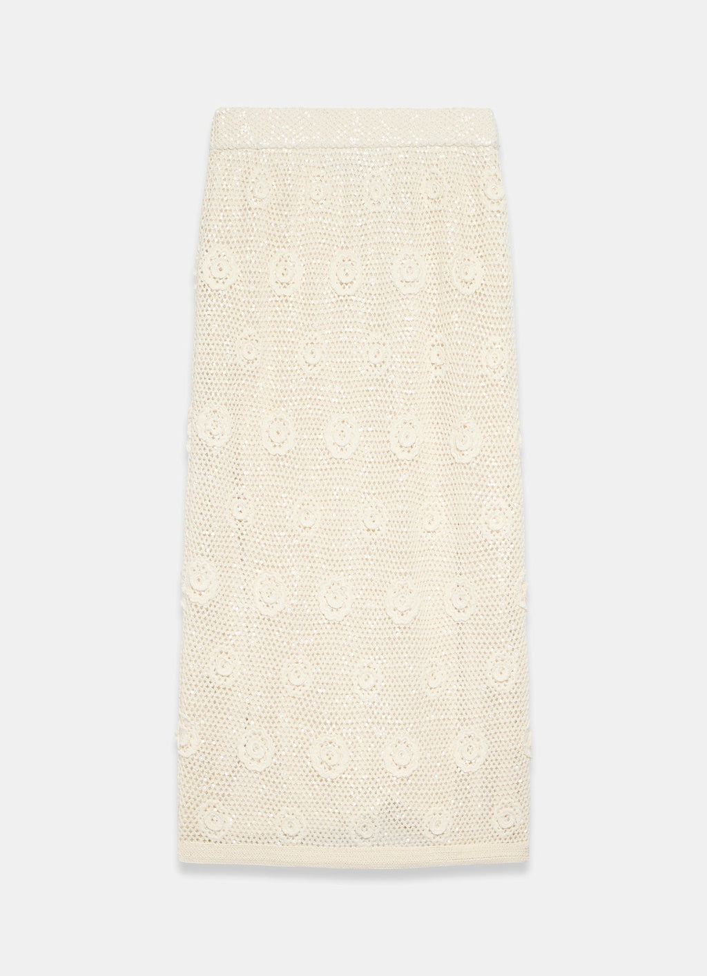 Neutral Sequin Floral Crochet Midi Skirt