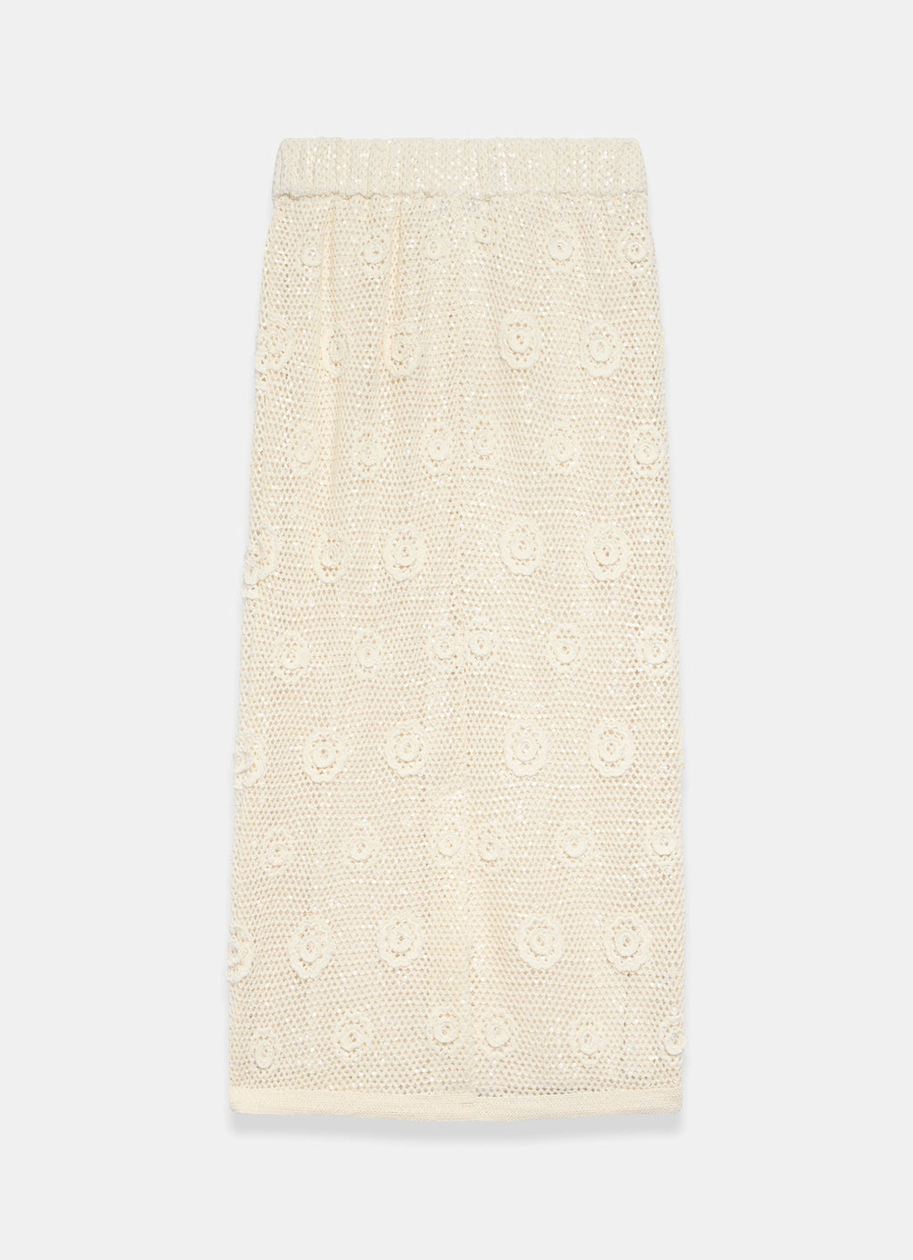 Neutral Sequin Floral Crochet Midi Skirt