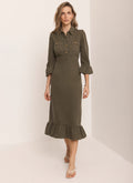 Khaki Denim Midi Shirt Dress