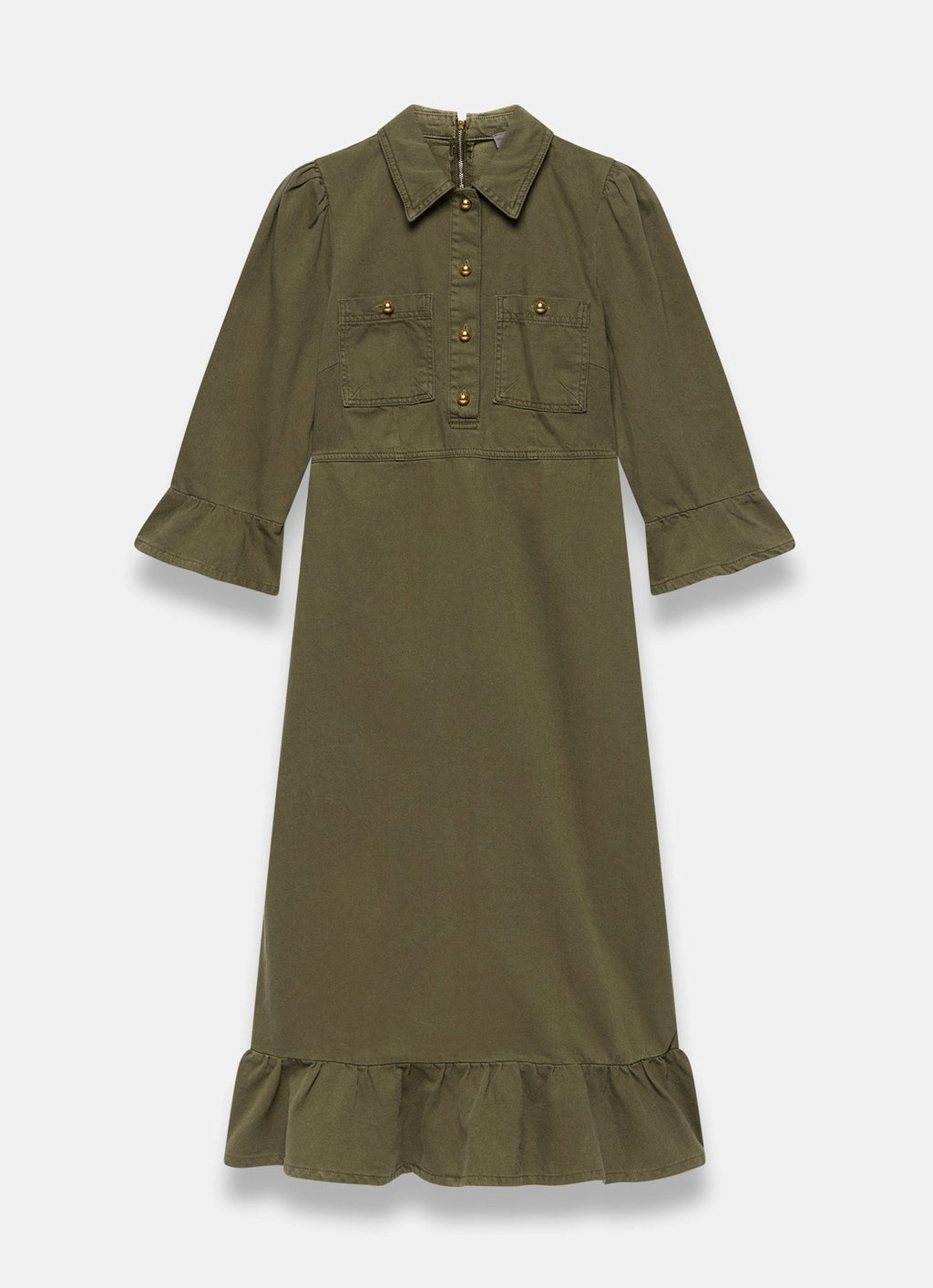 Khaki Denim Midi Shirt Dress