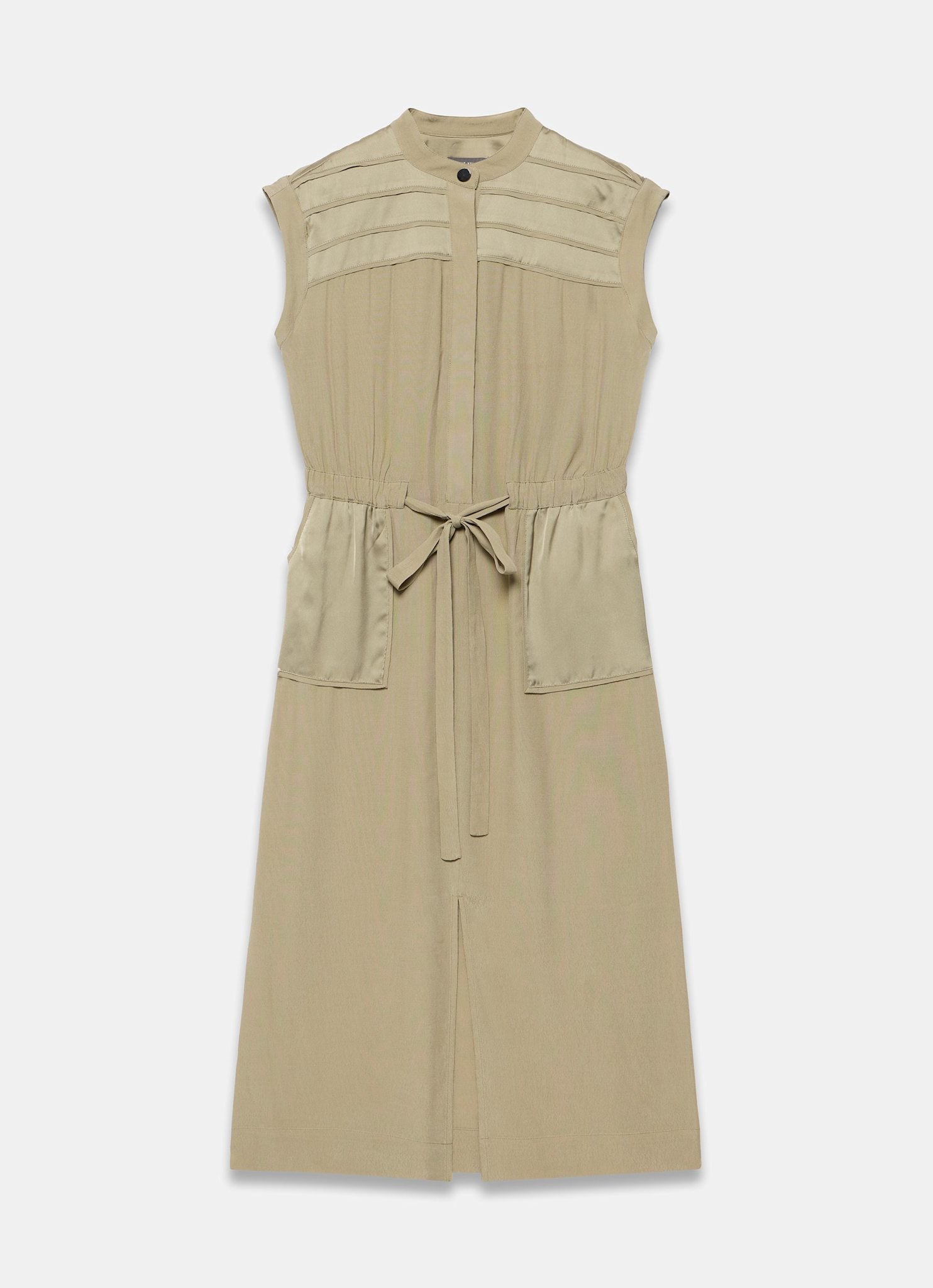Khaki Satin Utility Midi Dress