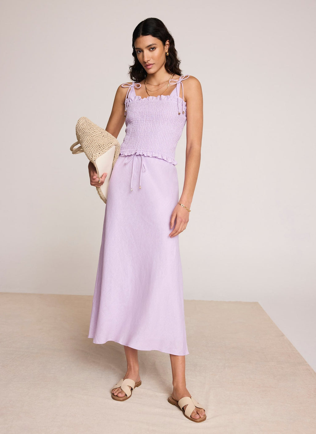 Lilac Linen Bias Midi Skirt