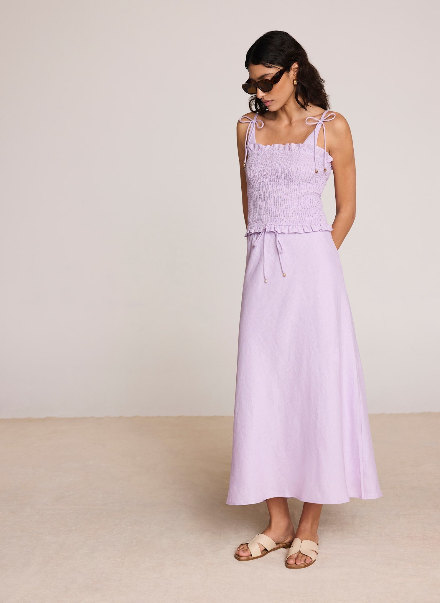Lilac Linen Bias Midi Skirt