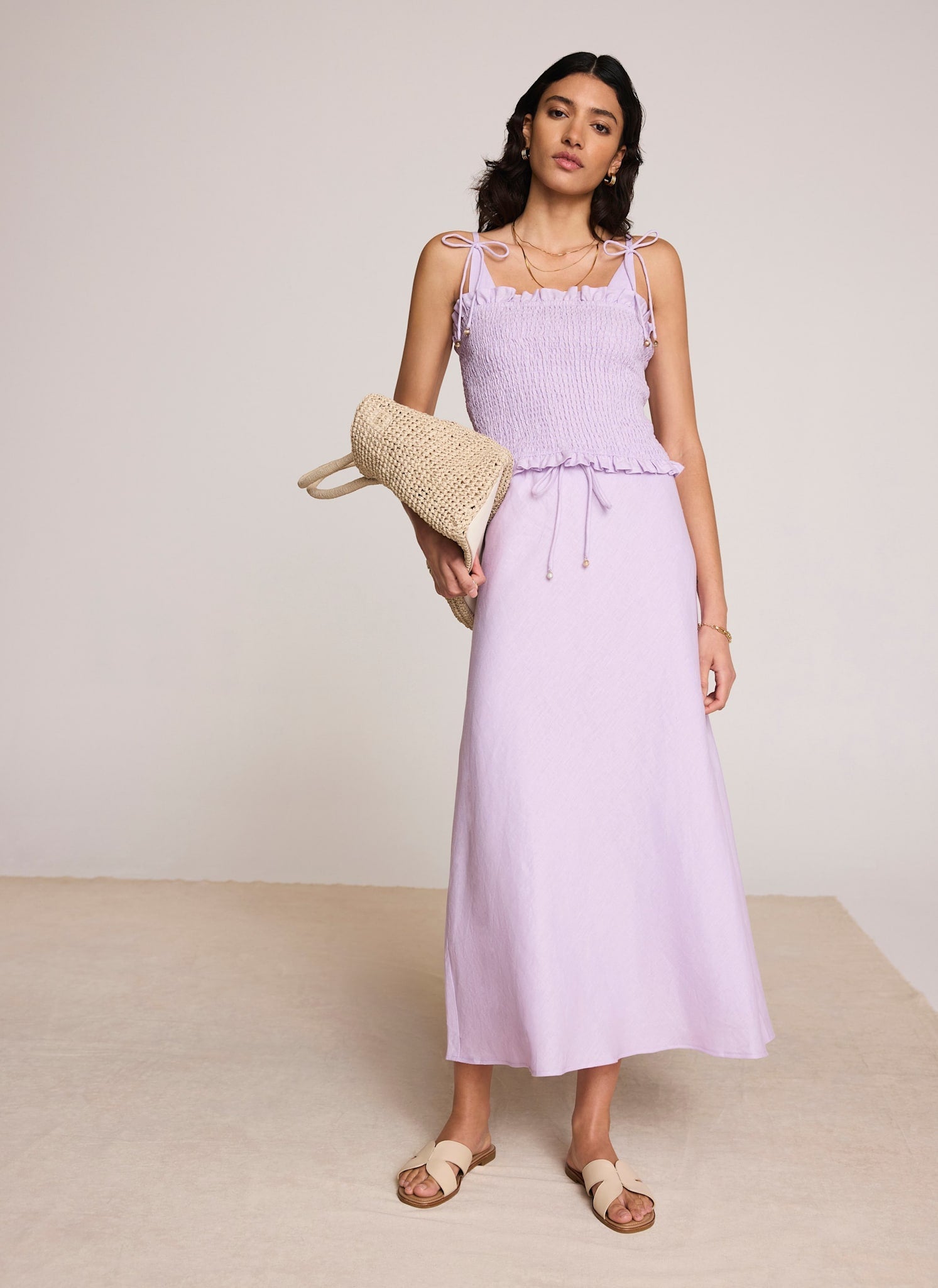 Lilac Linen Bias Midi Skirt