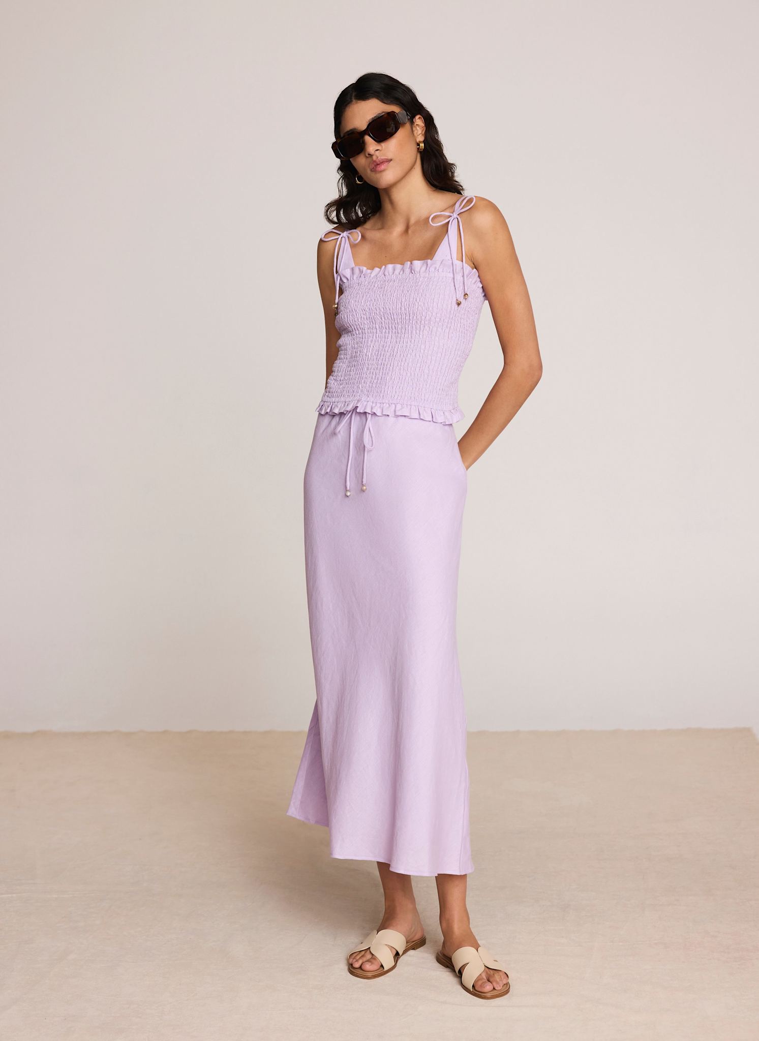 Lilac Linen Bias Midi Skirt