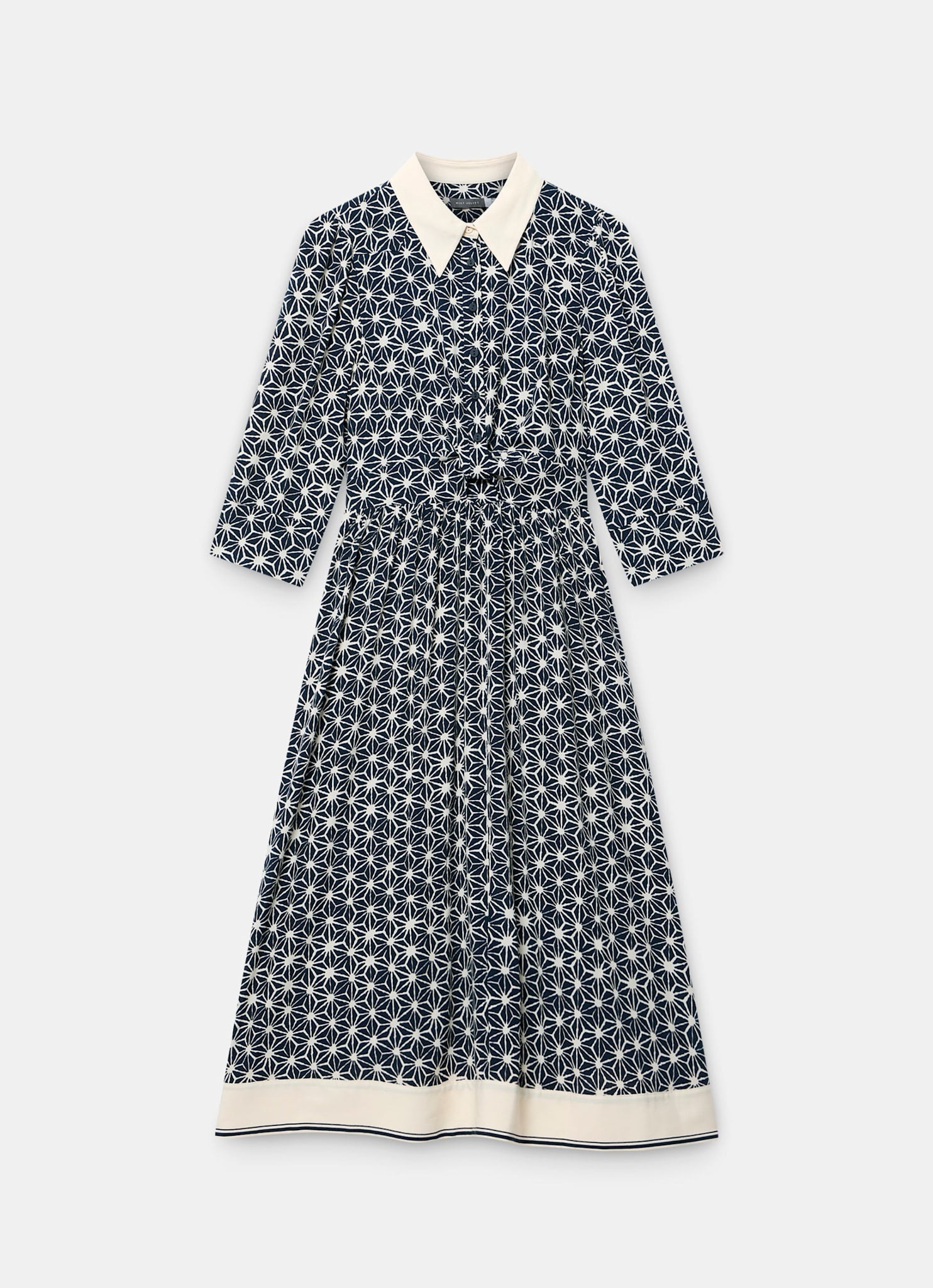 Navy Print Midi Shirt Dress