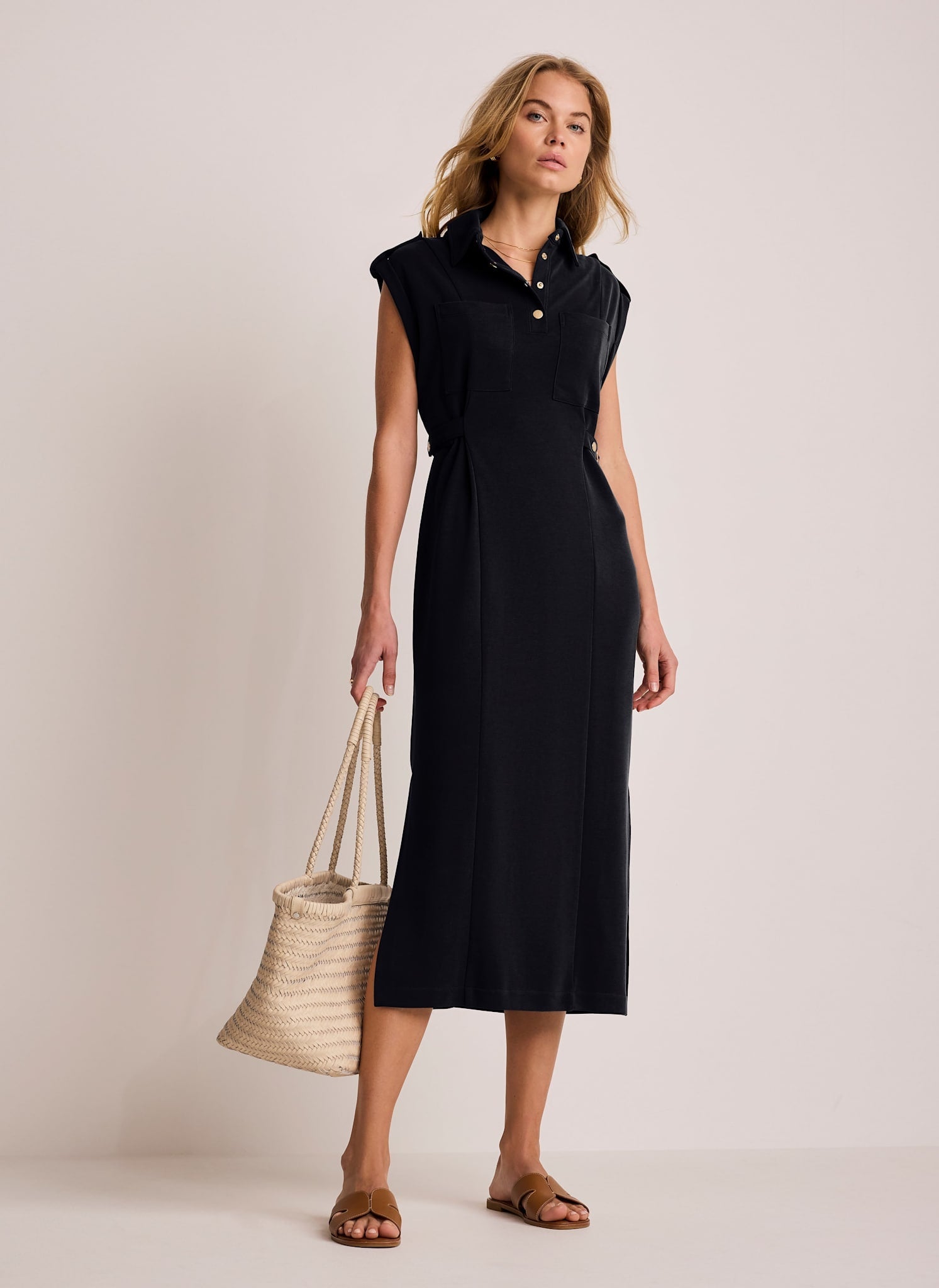 Navy Utility Midi Dress