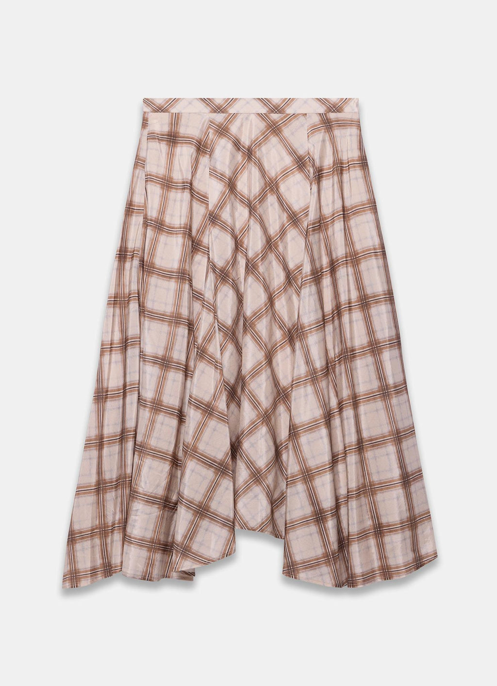 Neutral Checked Print Midi Skirt