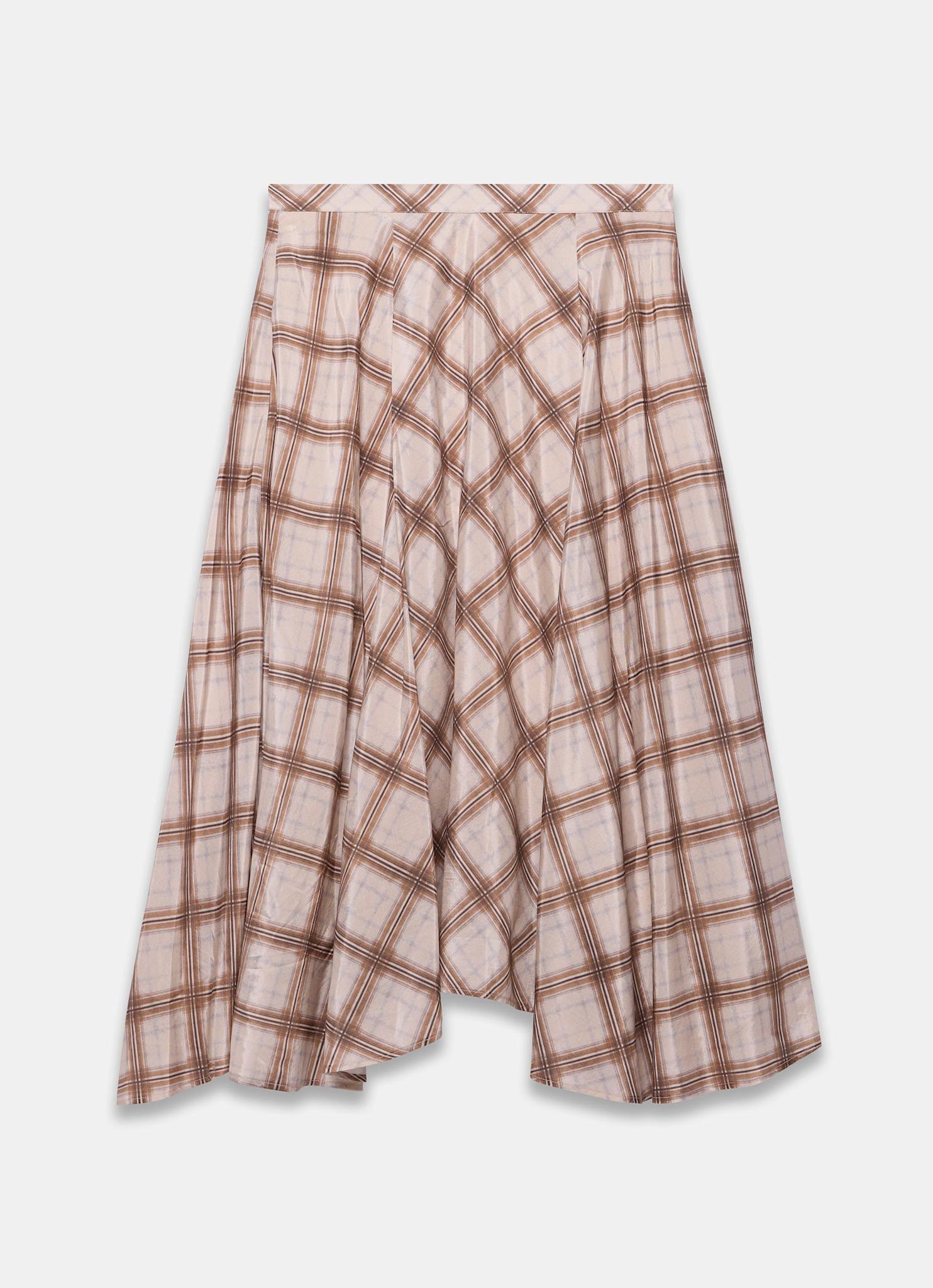 Neutral Checked Print Midi Skirt