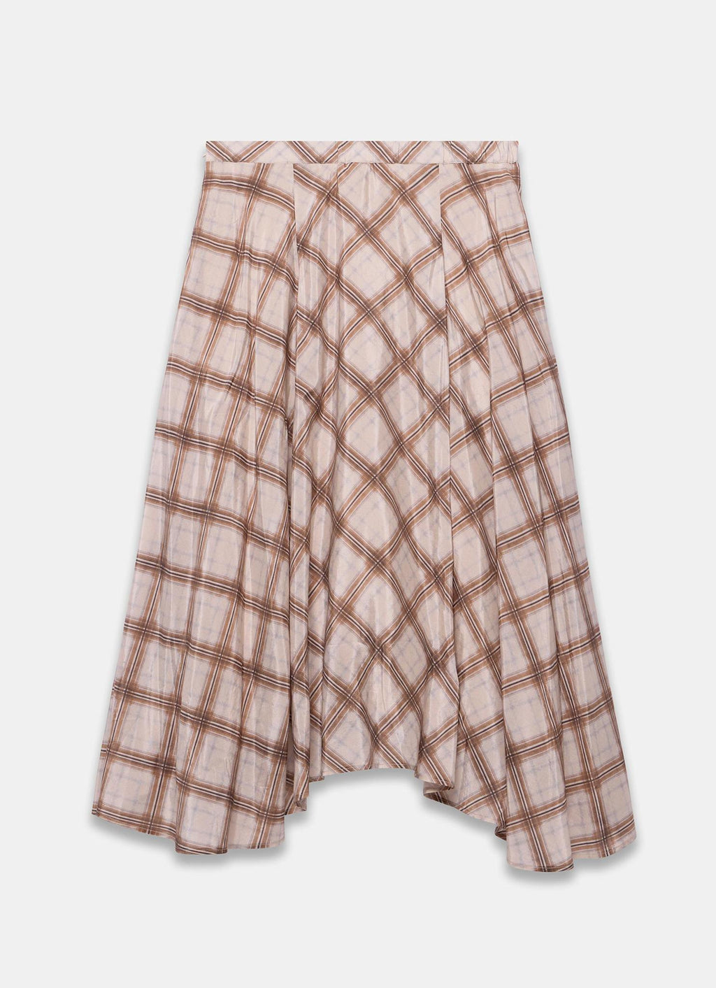 Neutral Checked Print Midi Skirt