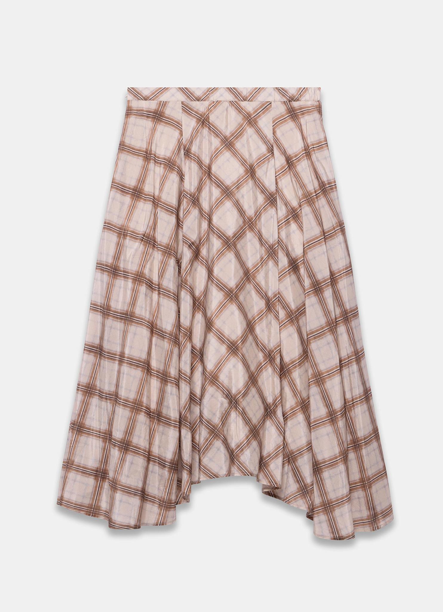 Neutral Checked Print Midi Skirt