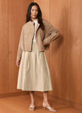 Neutral Cotton A Line Midi Skirt