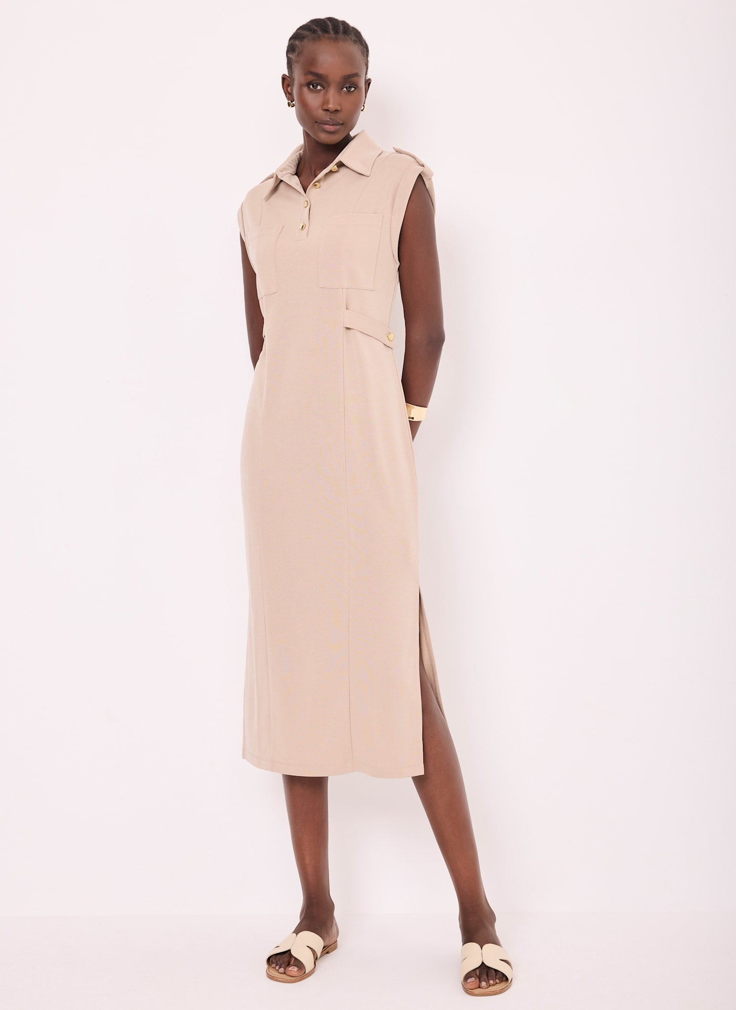 Neutral Jersey Utility Midi Dress
