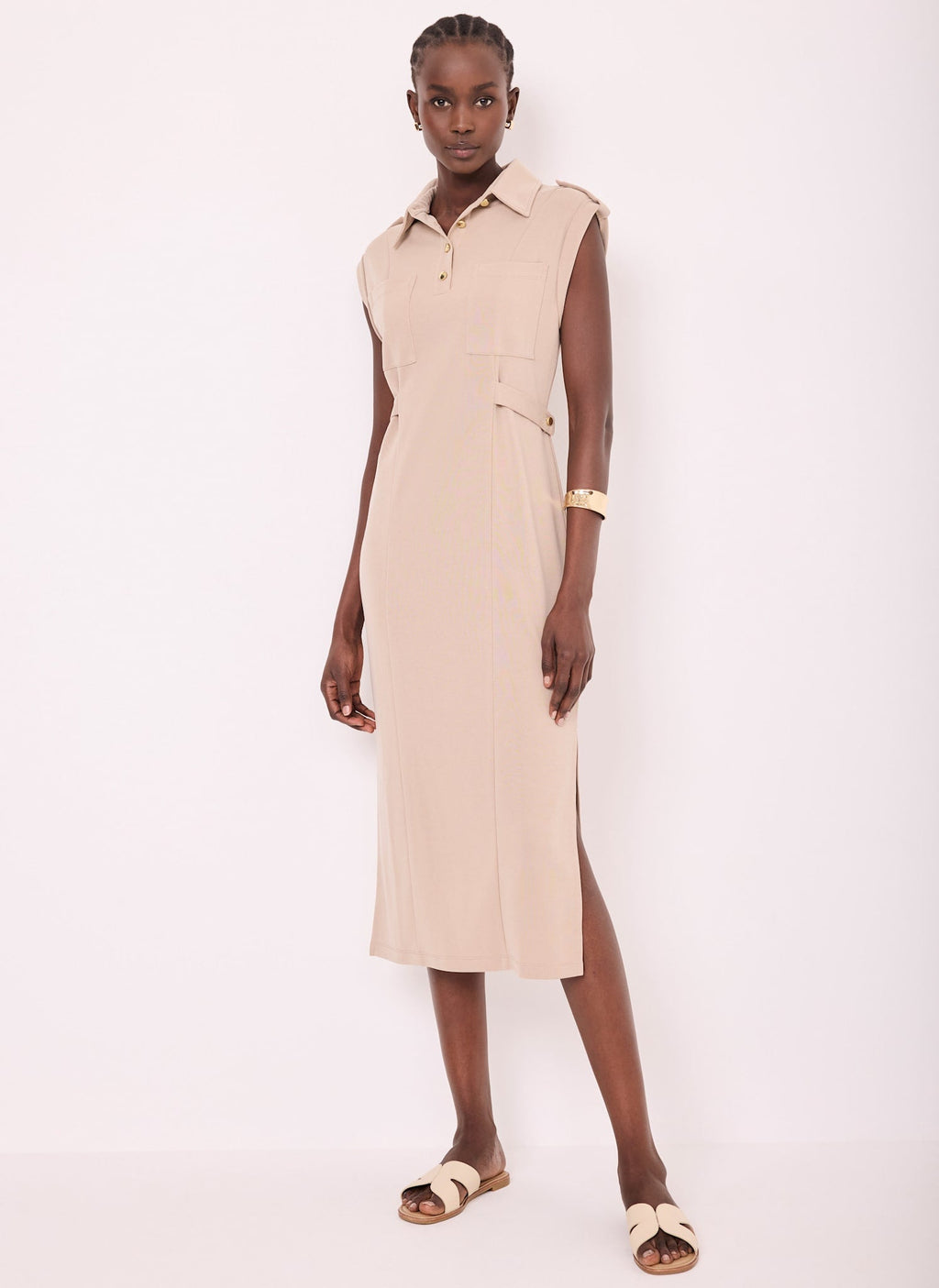 Neutral Jersey Utility Midi Dress