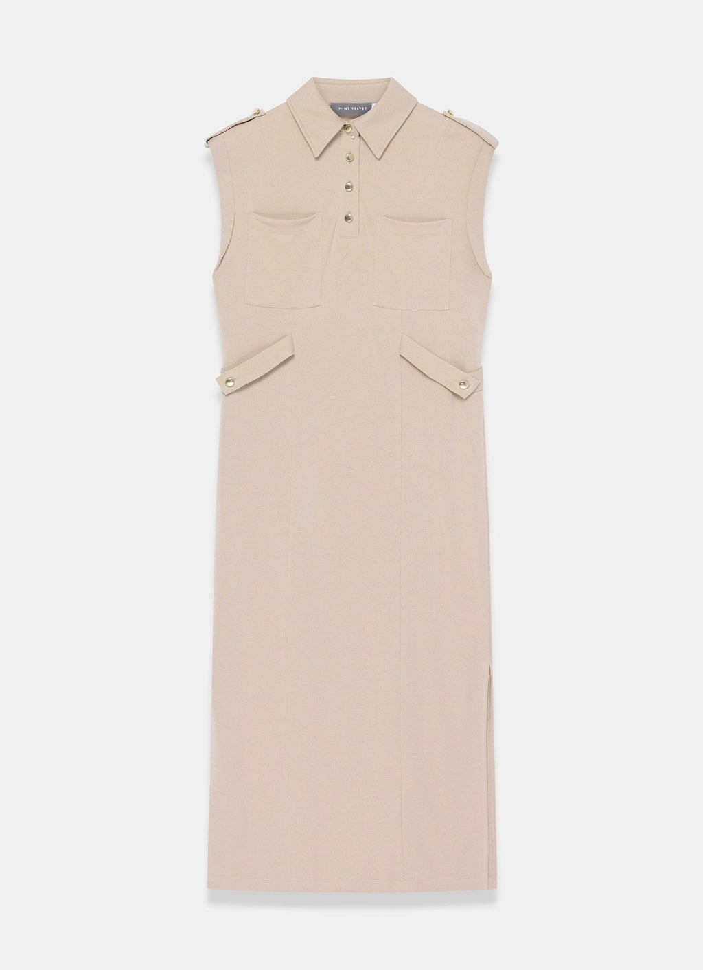 Neutral Jersey Utility Midi Dress