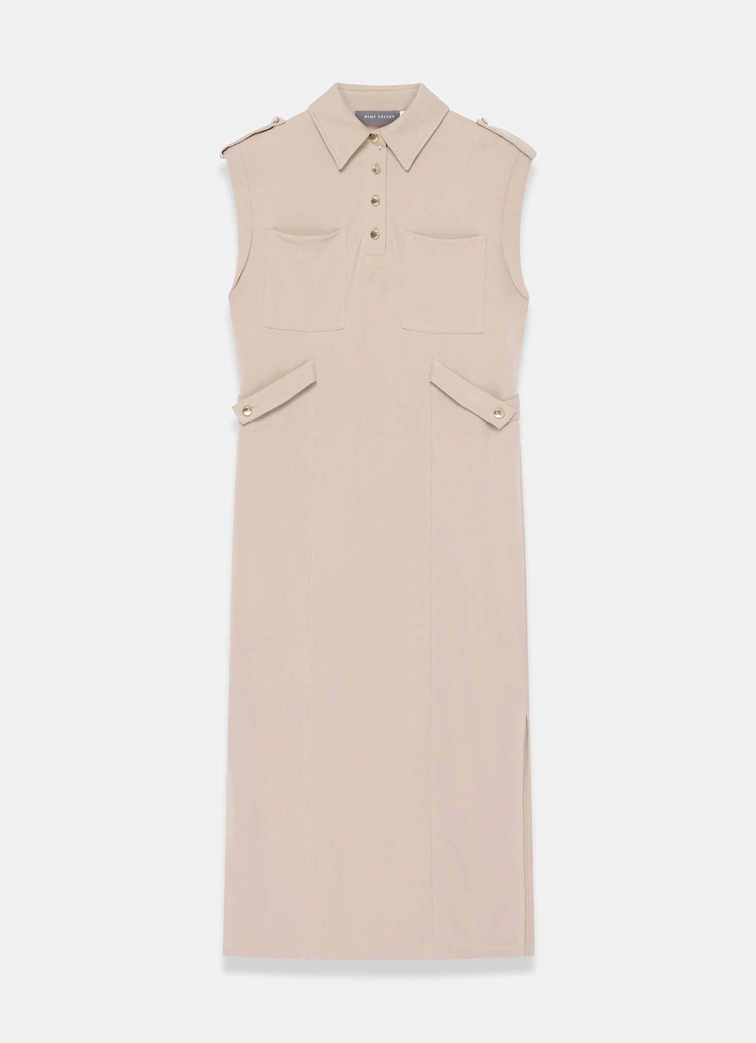 Neutral Jersey Utility Midi Dress