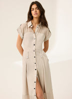 Neutral Utility Midi Shirt Dress