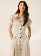 Neutral Utility Midi Shirt Dress