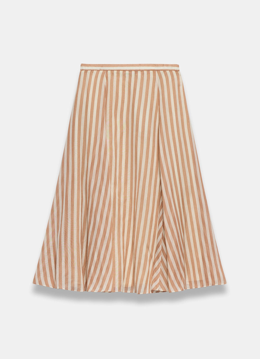 Orange Striped A Line Midi Skirt