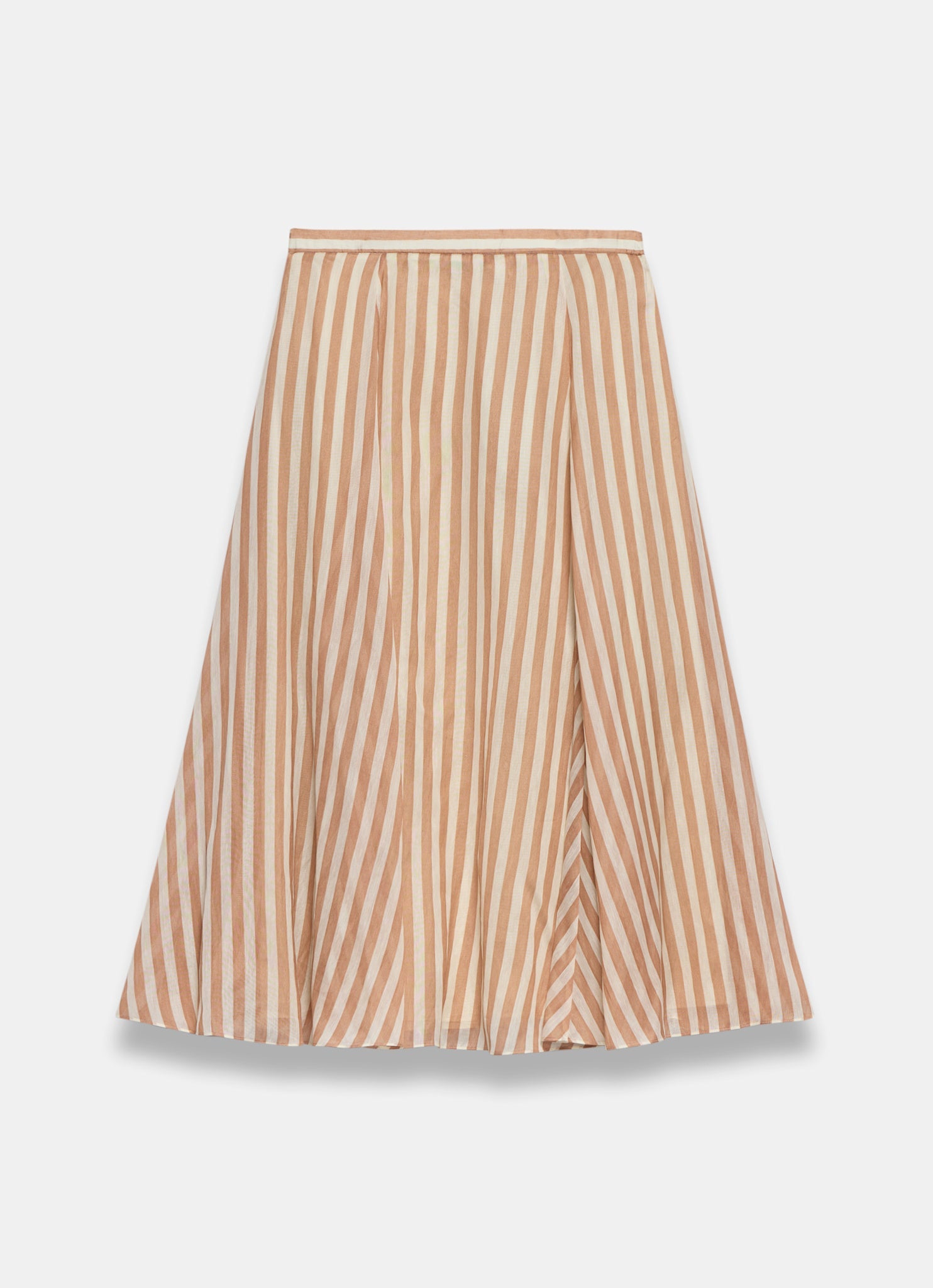 Orange Striped A Line Midi Skirt