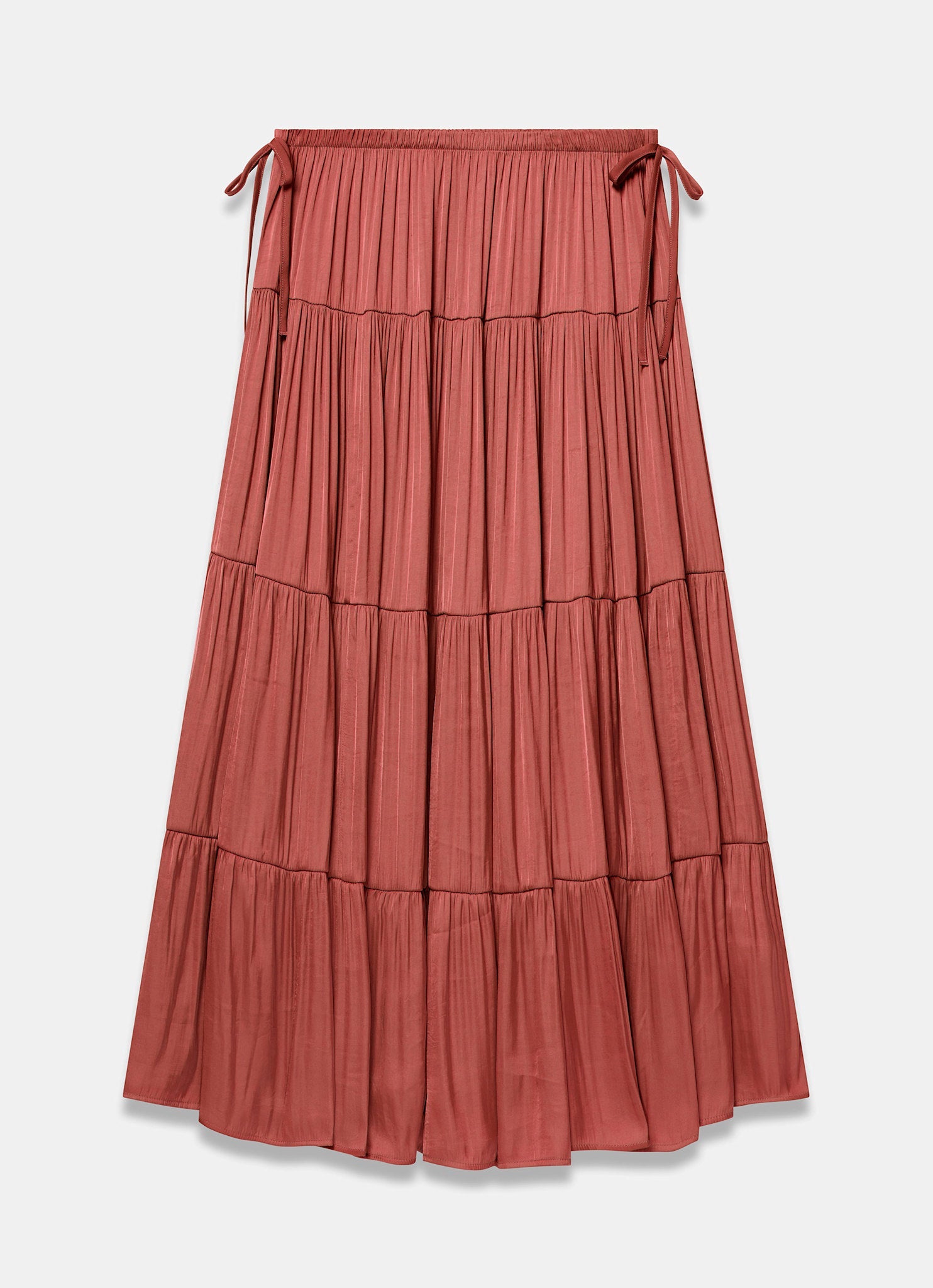 Burnt Orange Satin Tiered Maxi Skirt
