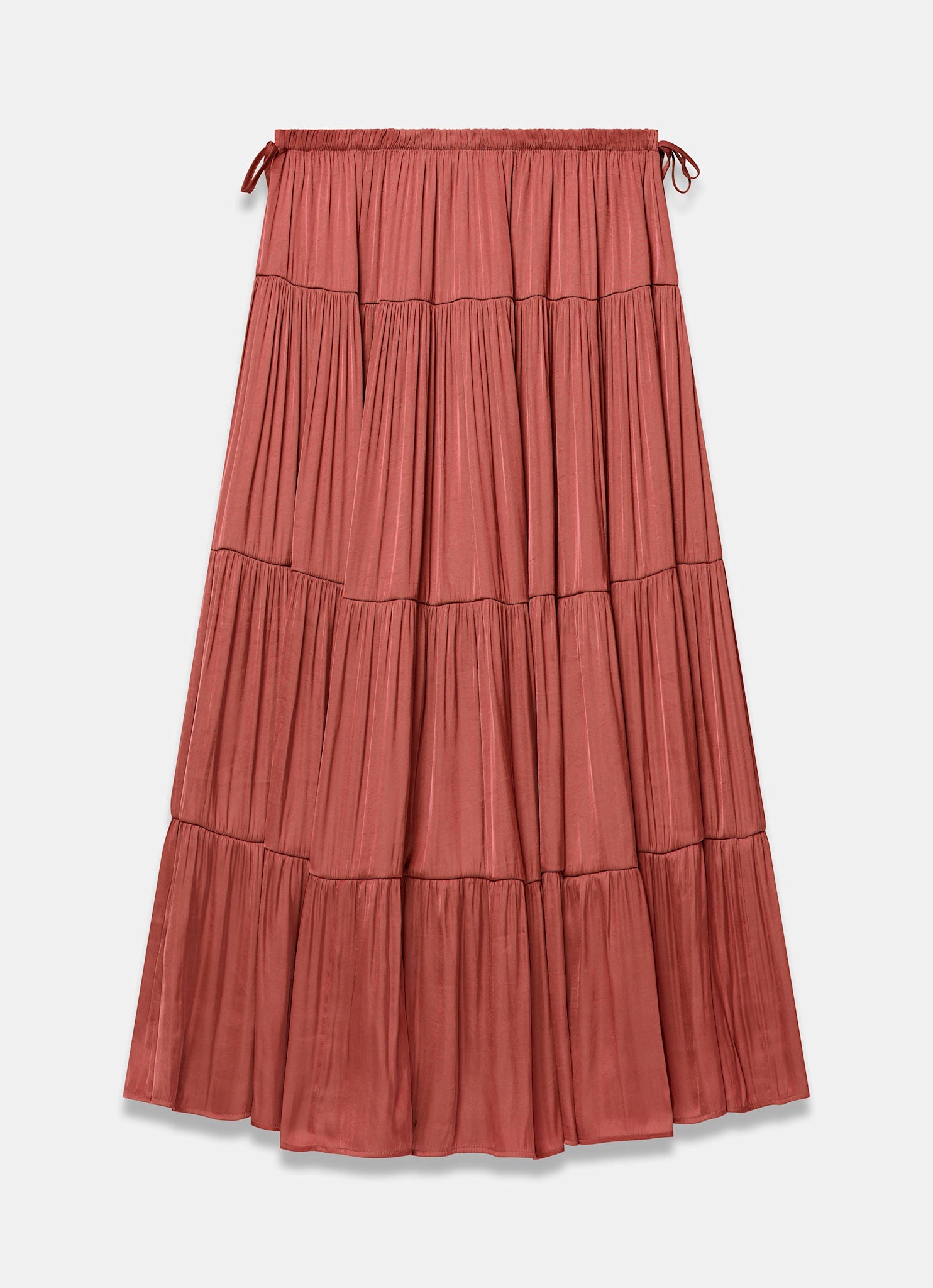 Burnt Orange Satin Tiered Maxi Skirt