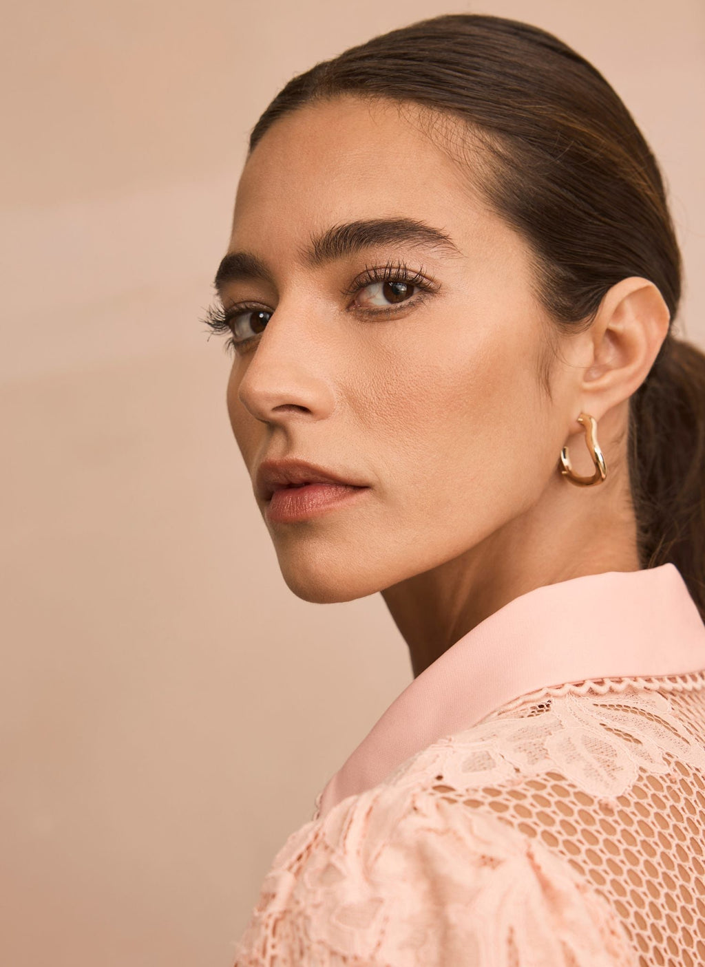 Pale Pink Lace Midi Shirt Dress