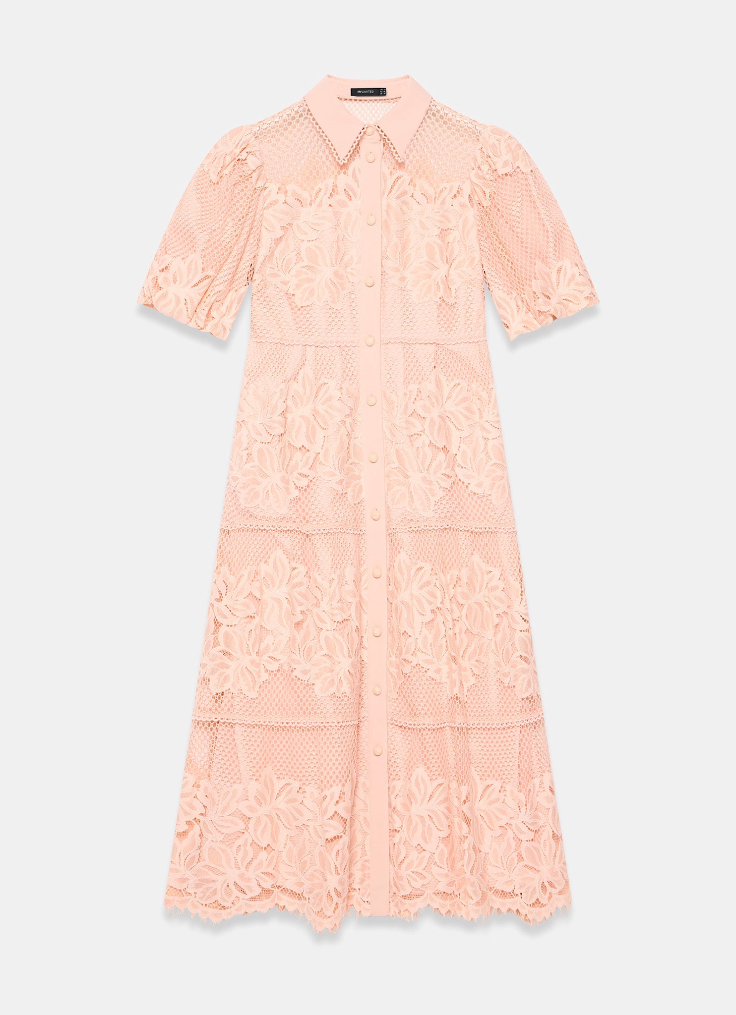 Pale Pink Lace Midi Shirt Dress