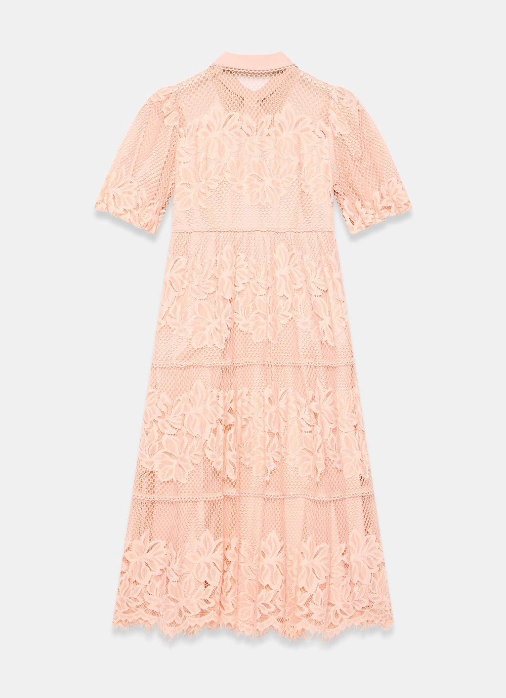Pale Pink Lace Midi Shirt Dress